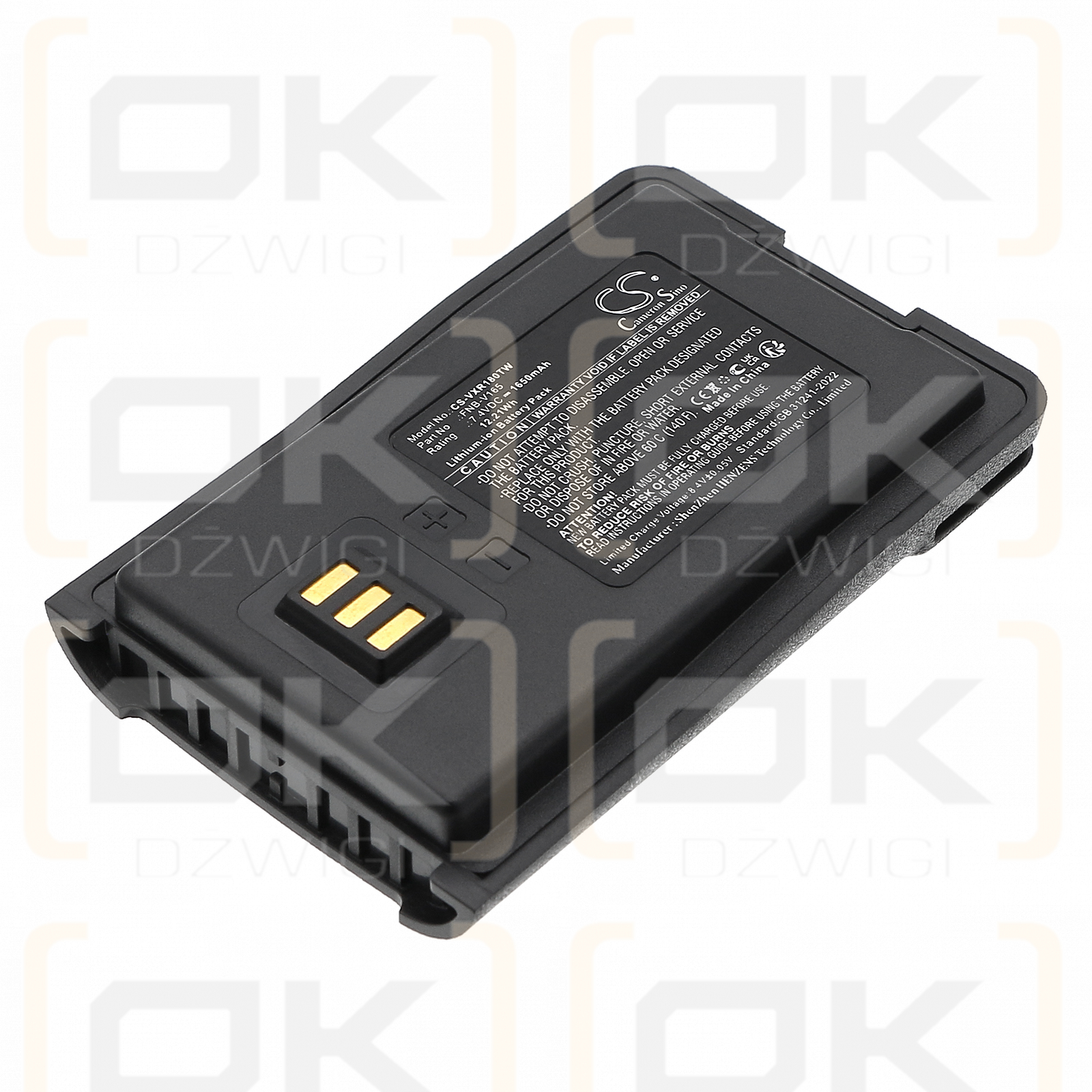 Batería Vertex Standard VZ-18 / FNB-V165 de iones de litio de 1650 mAh y 7,4 V (Cameron Sino)
