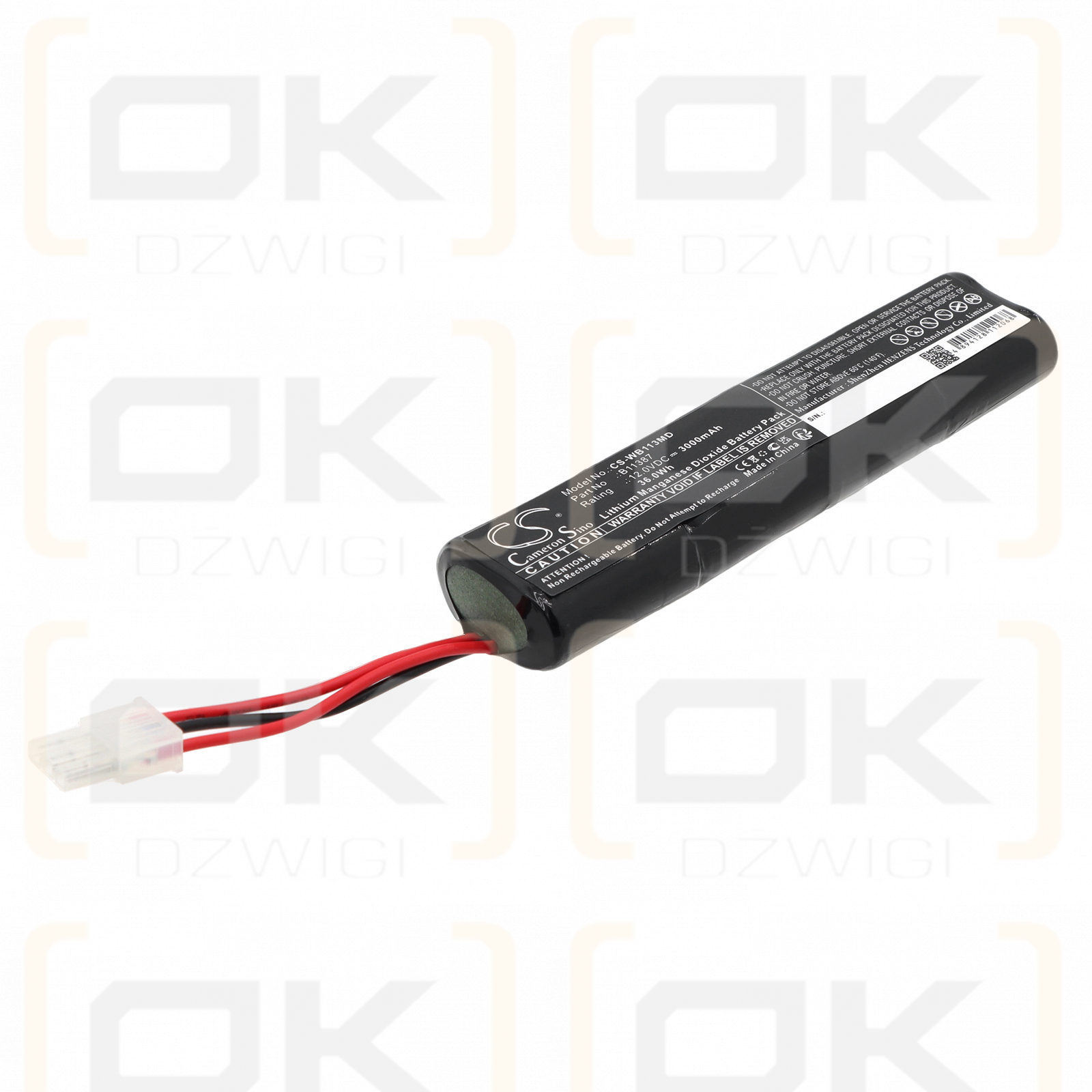 Replacement Battery for Welch-Allyn Defibrillator AED20 / B11387 3000 mAh Li-MnO2 12V (Cameron Sino)