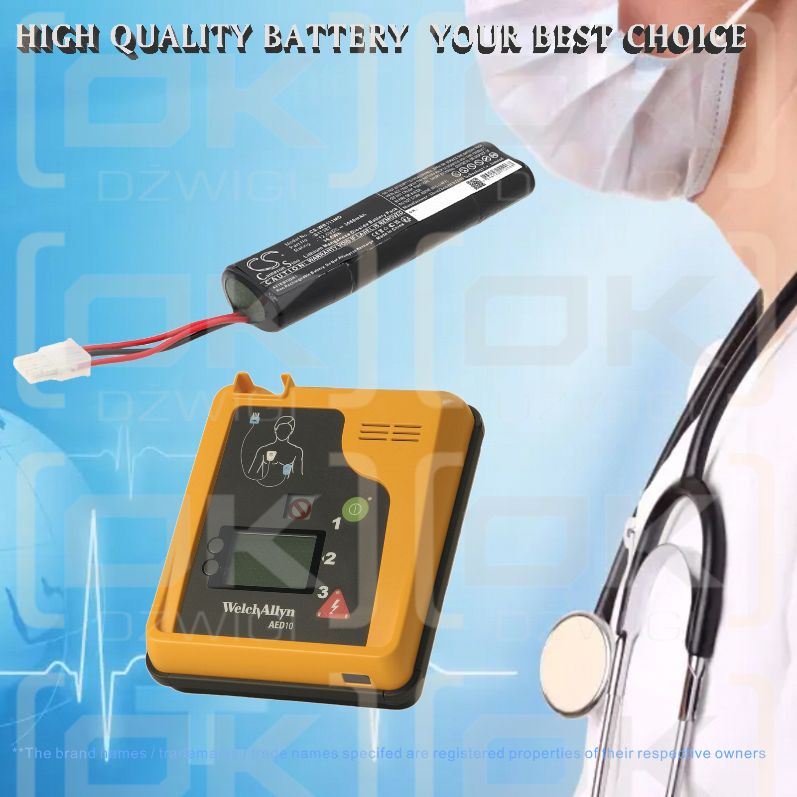 Replacement Battery for Welch-Allyn Defibrillator AED20 / B11387 3000 mAh Li-MnO2 12V (Cameron Sino)