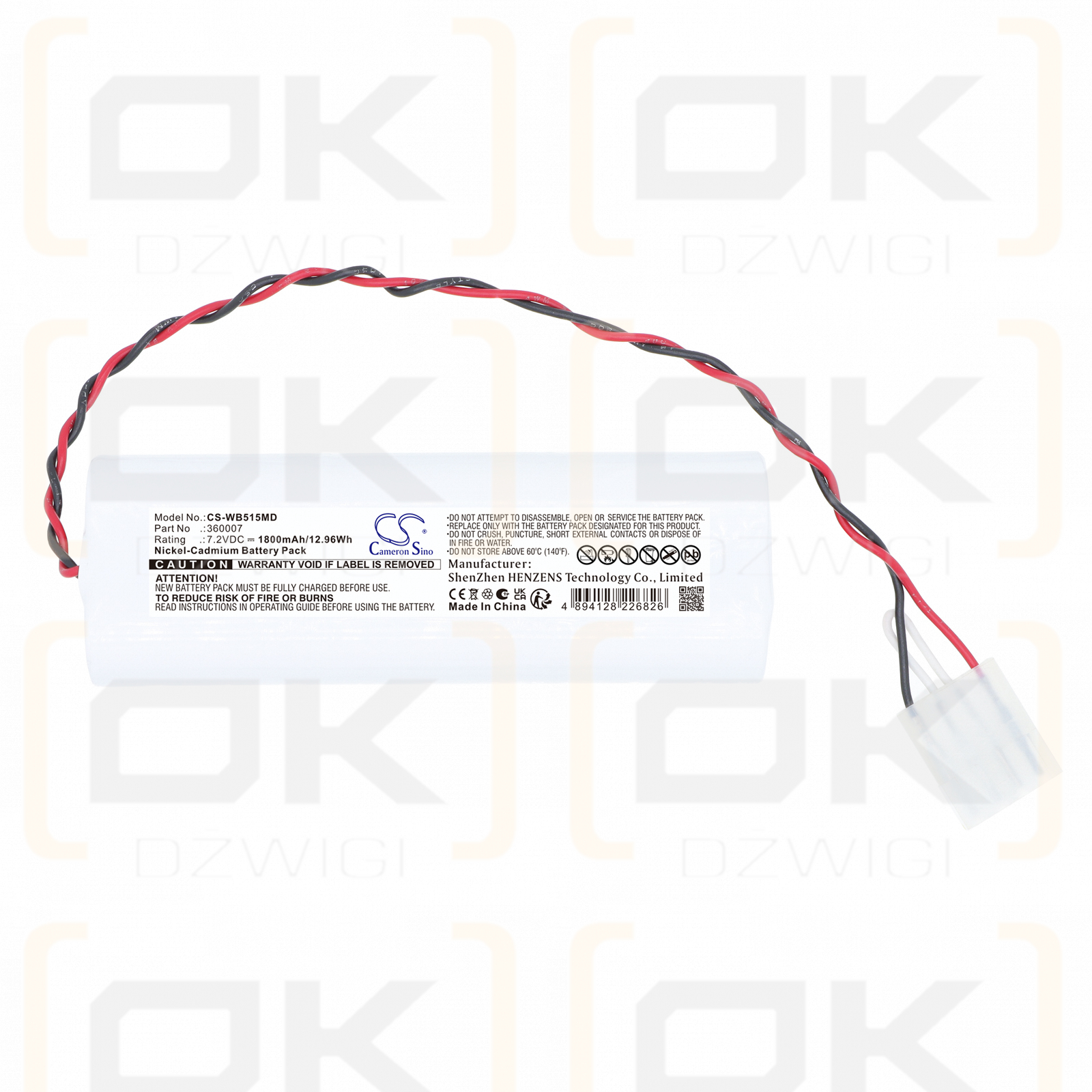Bateria zamienna do Welch-Allyn  Scale-Tronix 5002 / 360002-20009 1800 mAh Ni-CD 7.2 V (Cameron Sino)