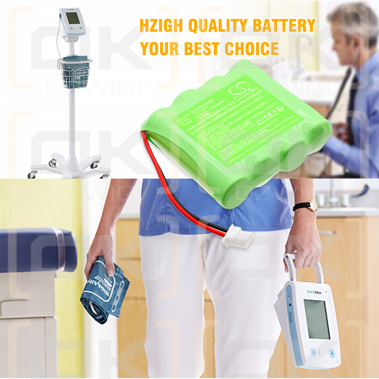 Welch-Allyn ProBP2400 blood pressure monitor / 110969-O 2500mAh Ni-MH 4.8V (Cameron Sino)