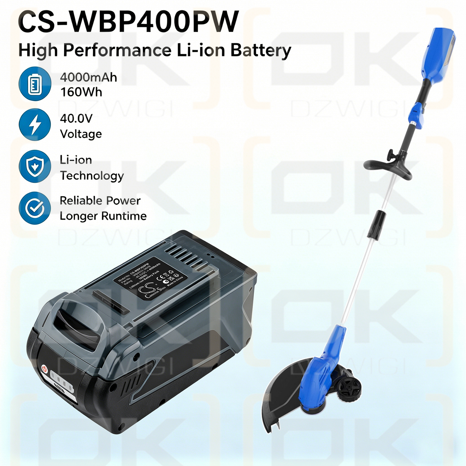Сменный аккумулятор для триммера Wild Badger Power 40V / WB40V2.0AHB 4000 мАч Li-ion 40 В (Cameron Sino)