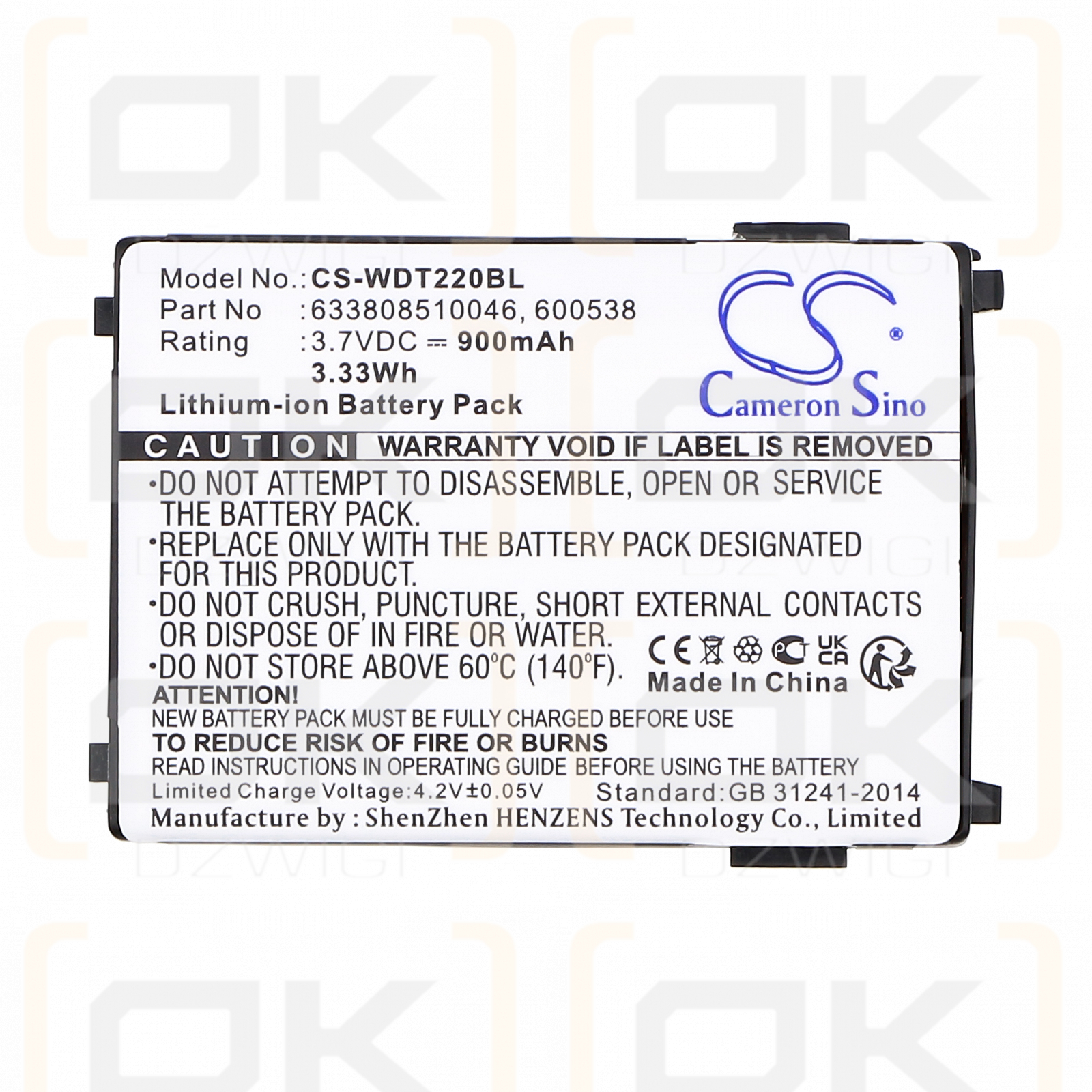 PSC PT40 / 633808510046 900mAh Li-ion 3.7V (Cameron Sino)