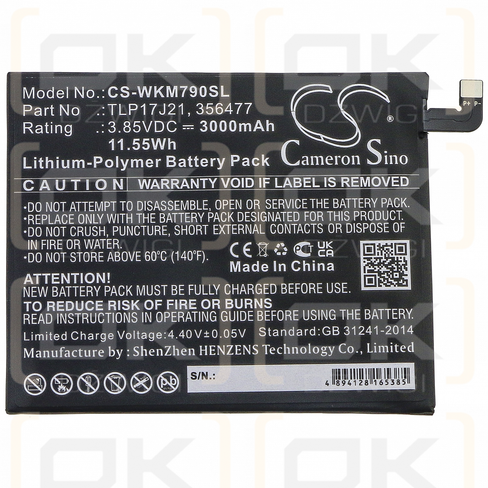 Wiko M1790 / TLP17J21 3000mAh Li-Polymer 3.85V (Cameron Sino)