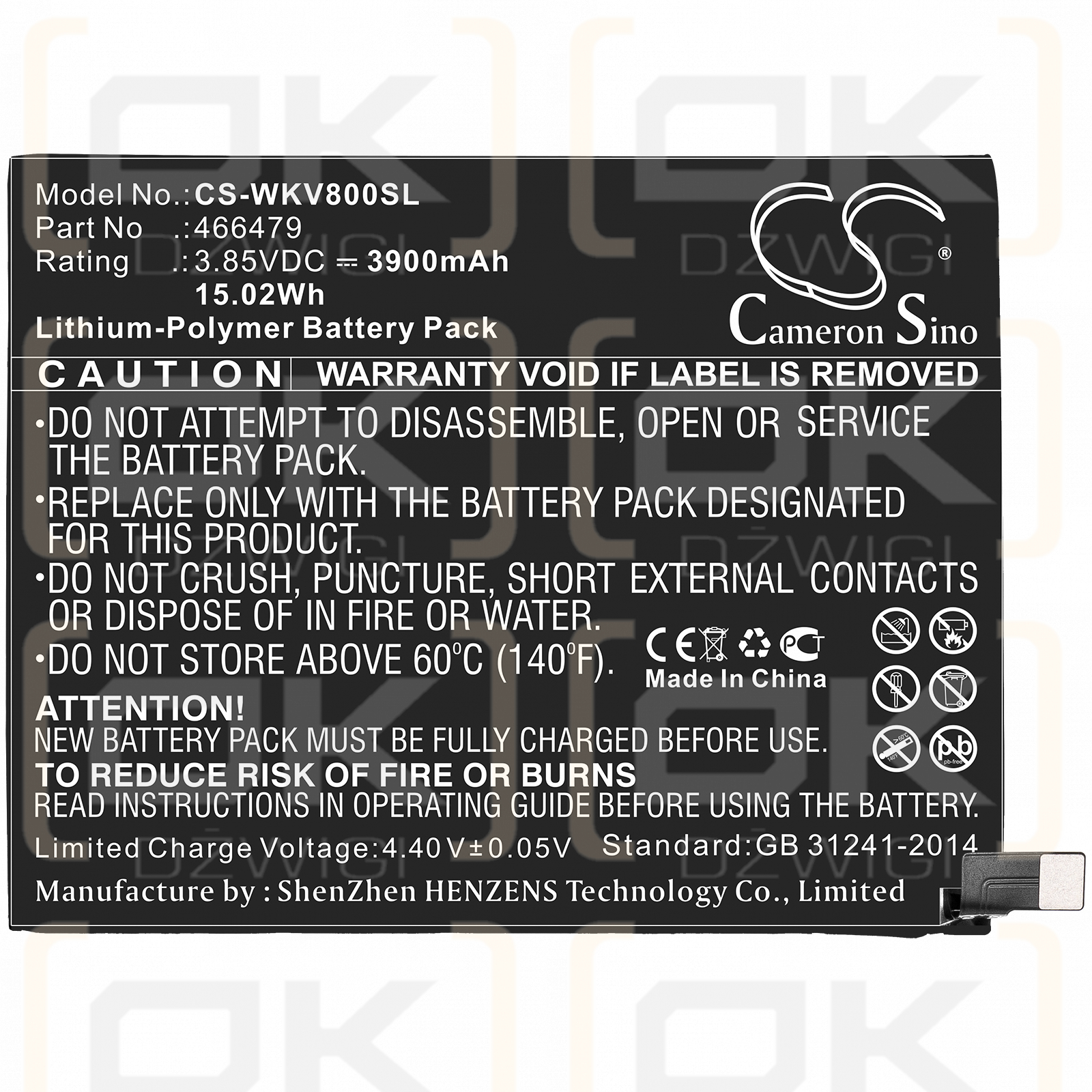 Wiko W-V800 / 466479 3900mAh Li-Polymer 3.85V (Cameron Sino)