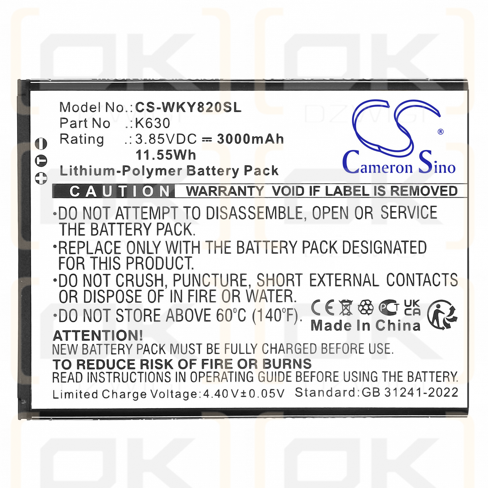 Wiko Y82 / K630 3000mAh Li-Polymer 3.85V (Cameron Sino)