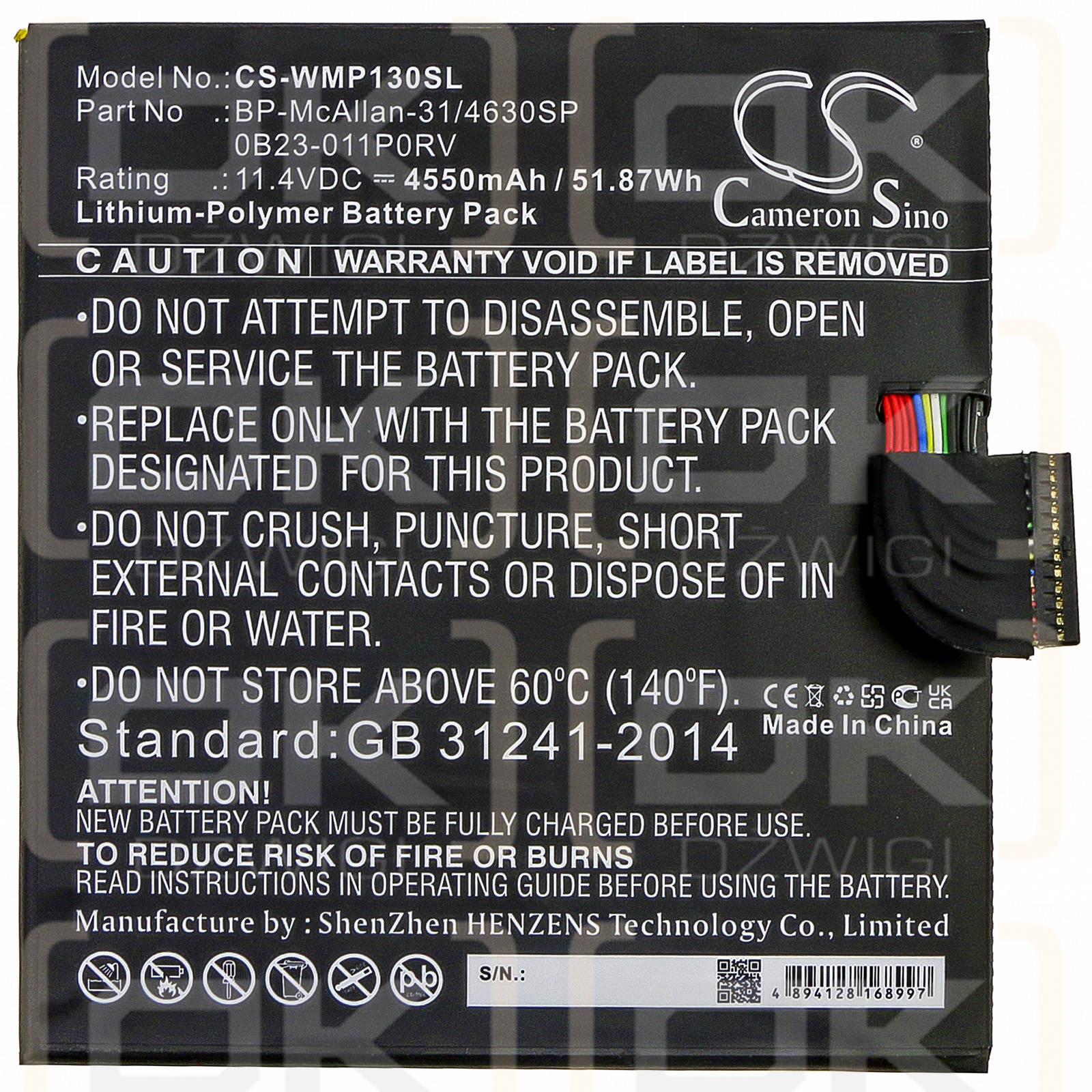 Wacom MobileStudio Pro 13 / 0B23-011P0RV 4550 mAh Polímero de litio 11,4 V (Cameron Sino)