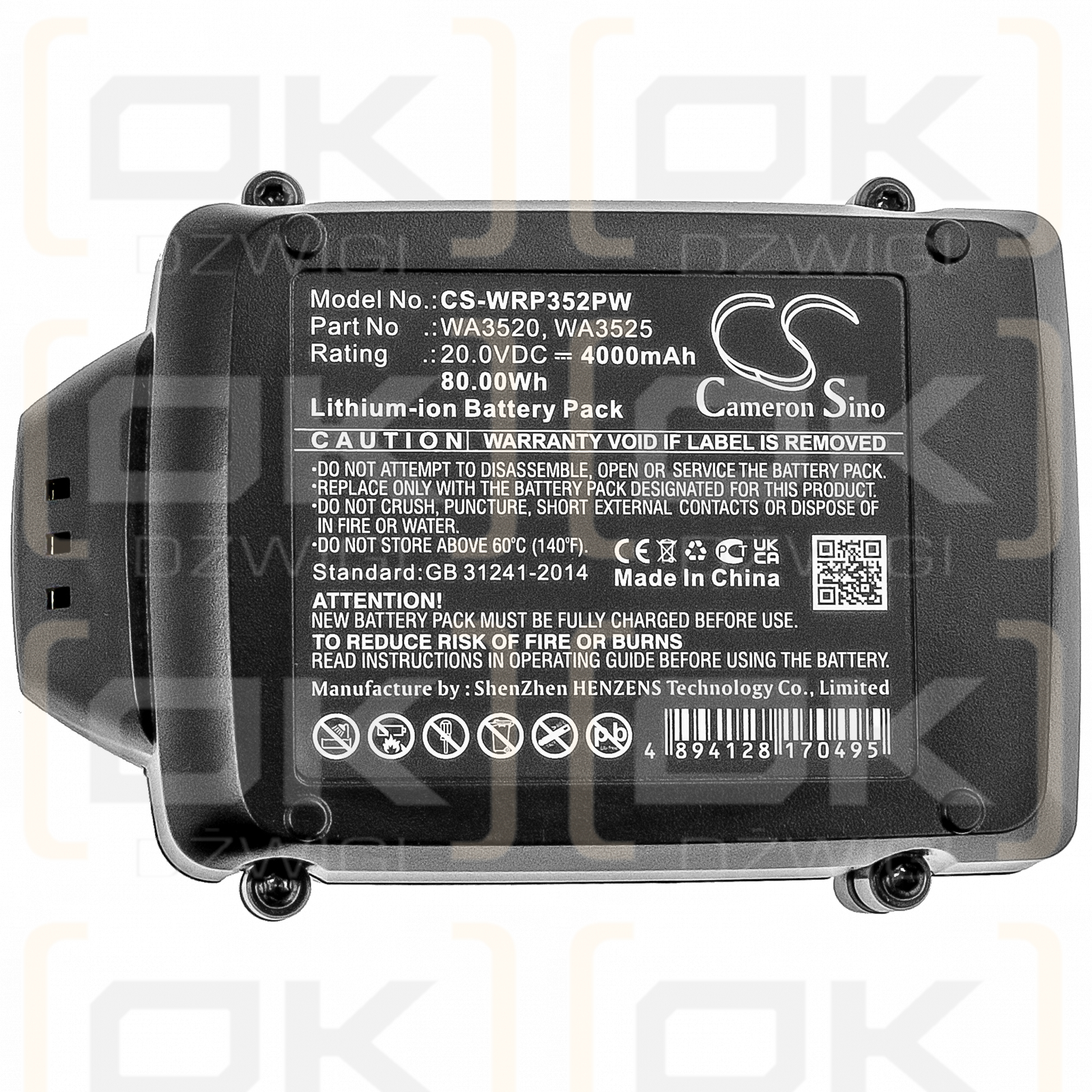 Worx WA0040 / WA3520 4000mAh Li-ion 20.0V (Cameron Sino)