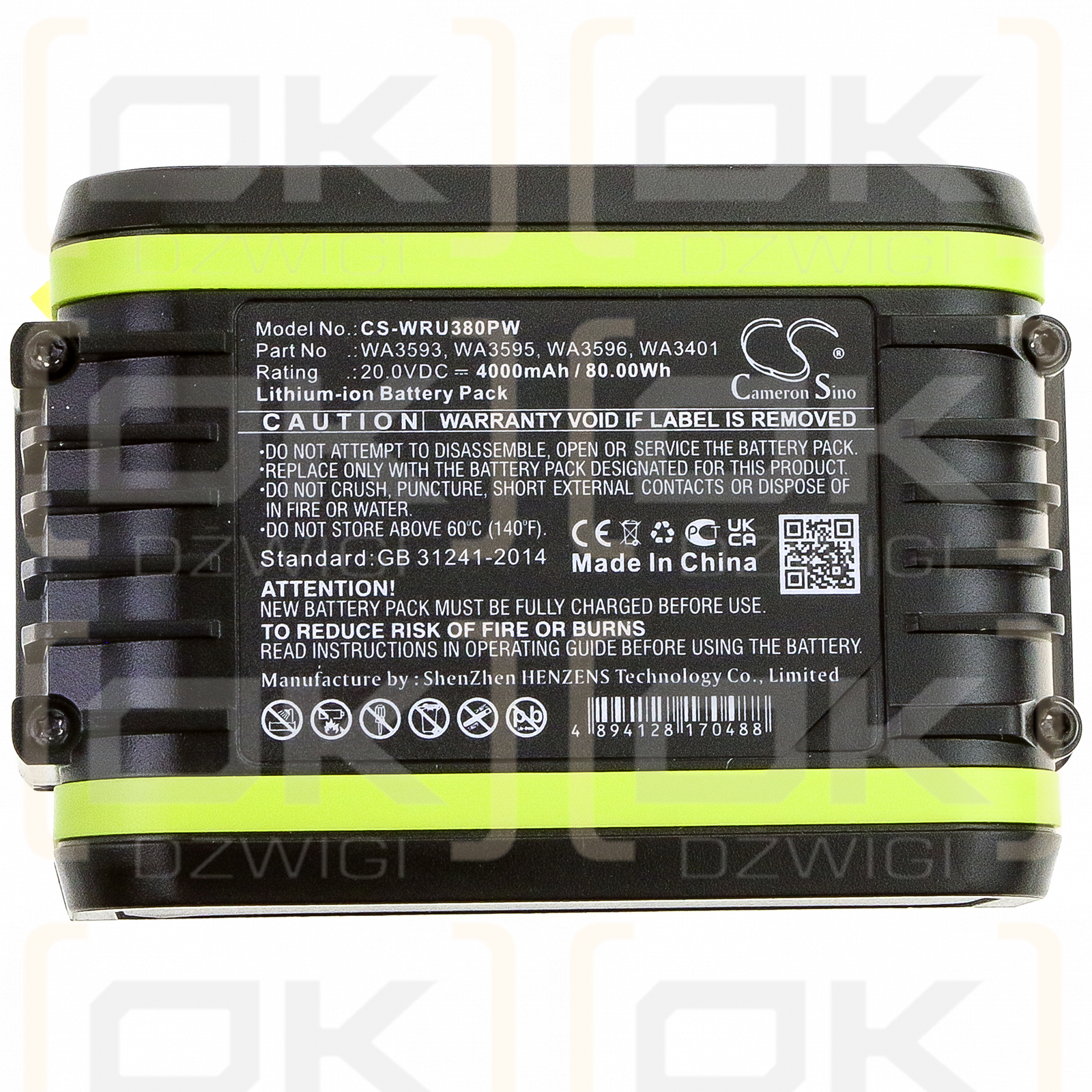 Worx WU172 / WA3593 4000 mAh Li-Ion 20,0 V (Cameron Sino)