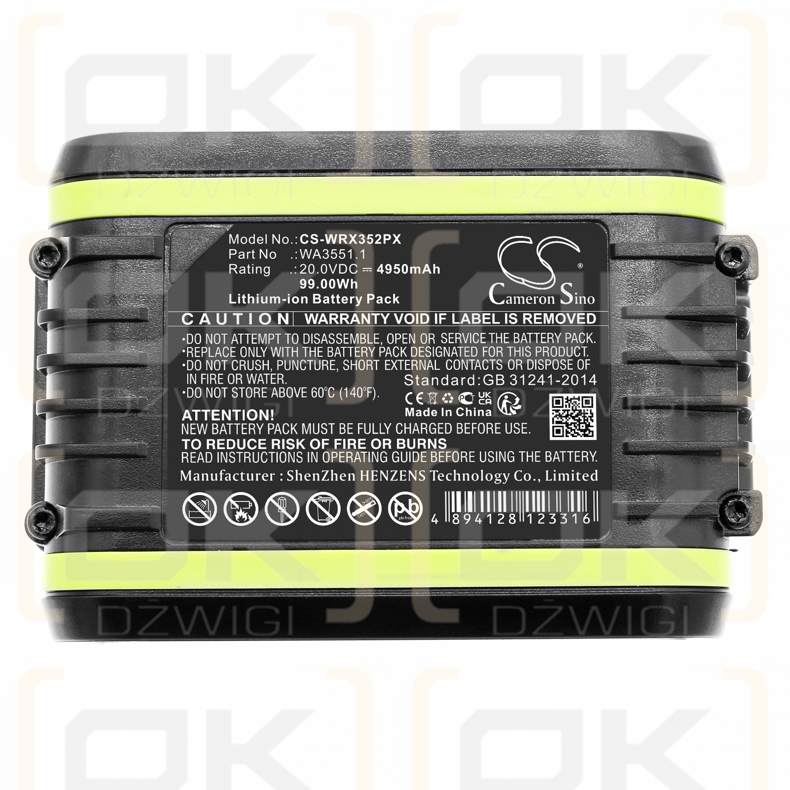 Worx RS2323 / WA3549.1 4950 mAh Li-Ion 20,0 V (Cameron Sino)