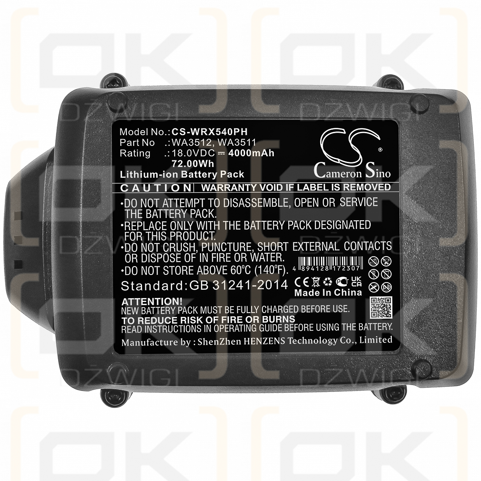 Worx WX183.2 / WA3512 4000 mAh Li-Ion 18,0 V (Cameron Sino)