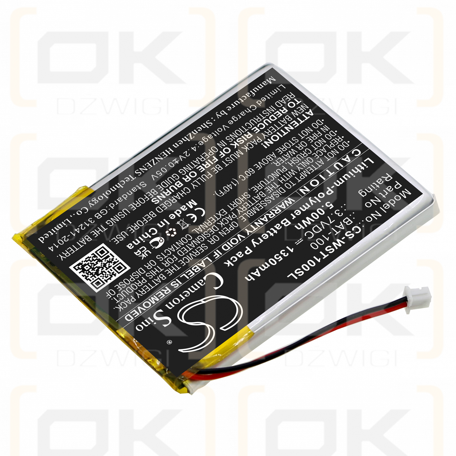 Williams Sound DLT 300 Transceiver / BAT-100 1350 mAh Li-Polymer 3,7 V (Cameron Sino)