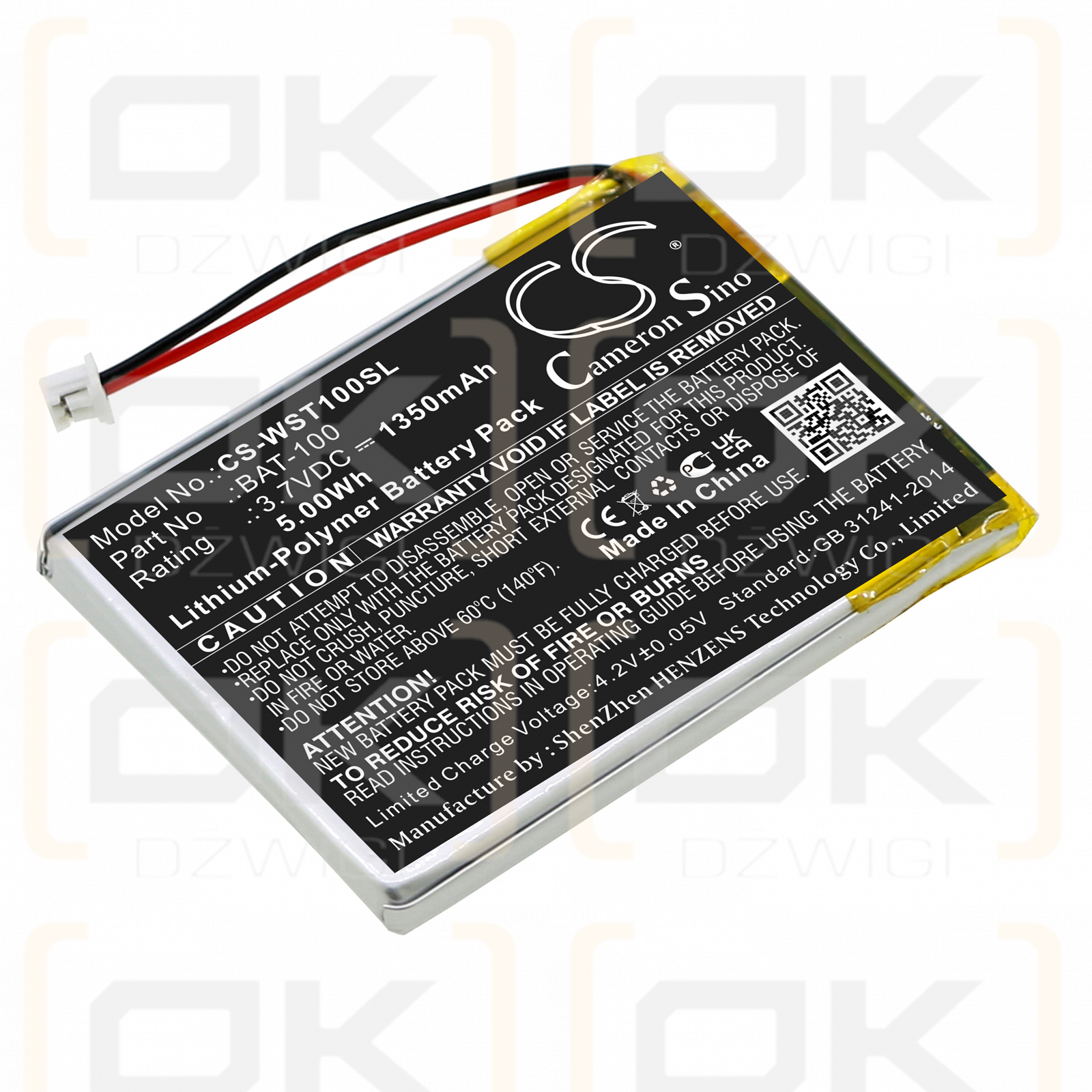 Williams Sound DLT 300 Transceiver / BAT-100 1350 mAh Li-Polymer 3,7 V (Cameron Sino)