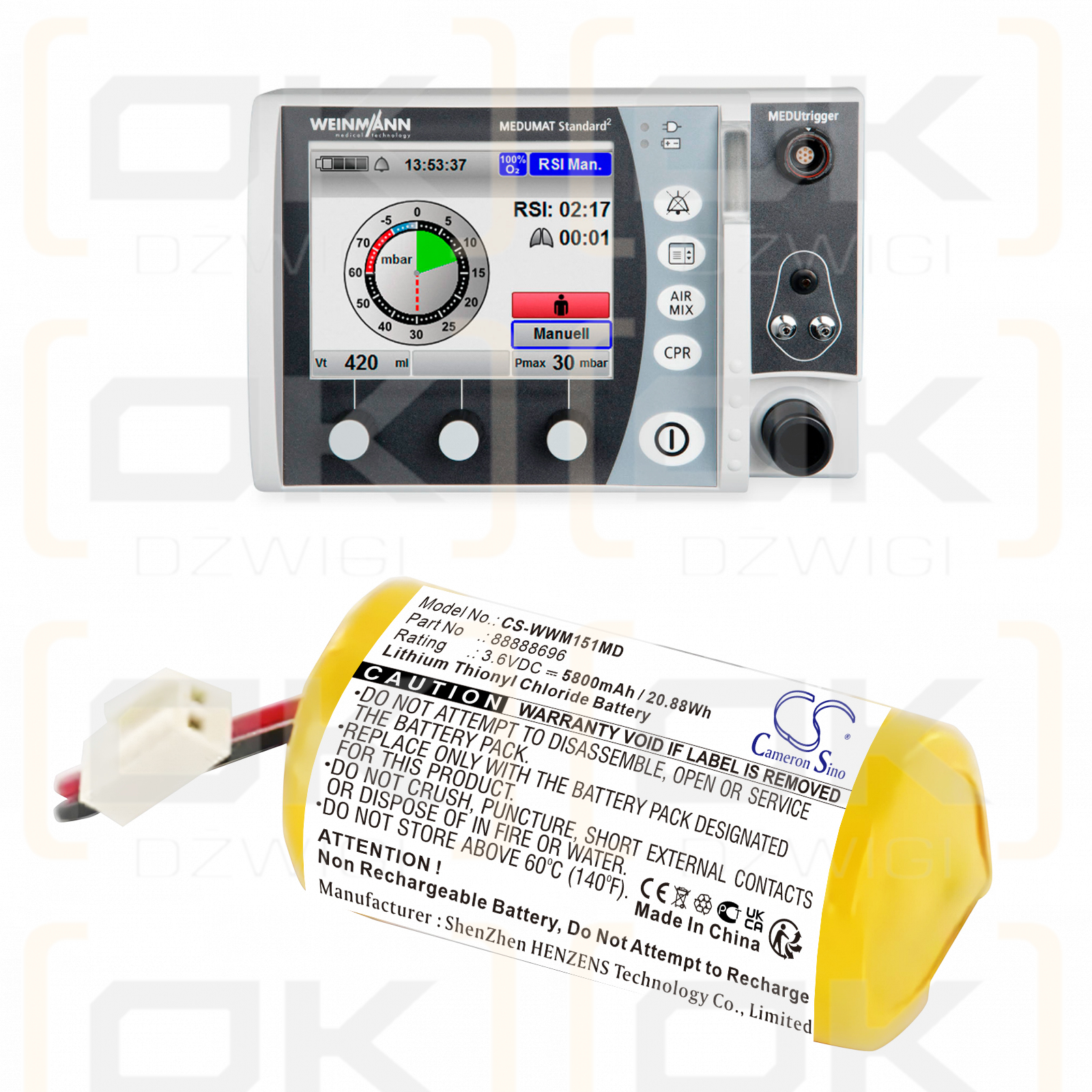 WEINMANN MEDUMAT / 88888696 5800 mAh Li-SOCl2 3,6 V (Cameron Sino)
