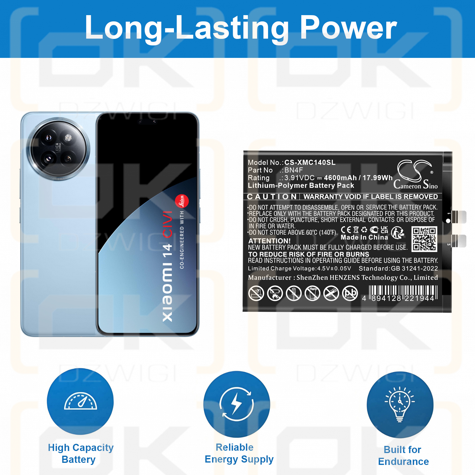 Xiaomi Civi 4 Pro 5G / BN4F 4600mAh Li-Polymer 3.91V (Cameron Sino)