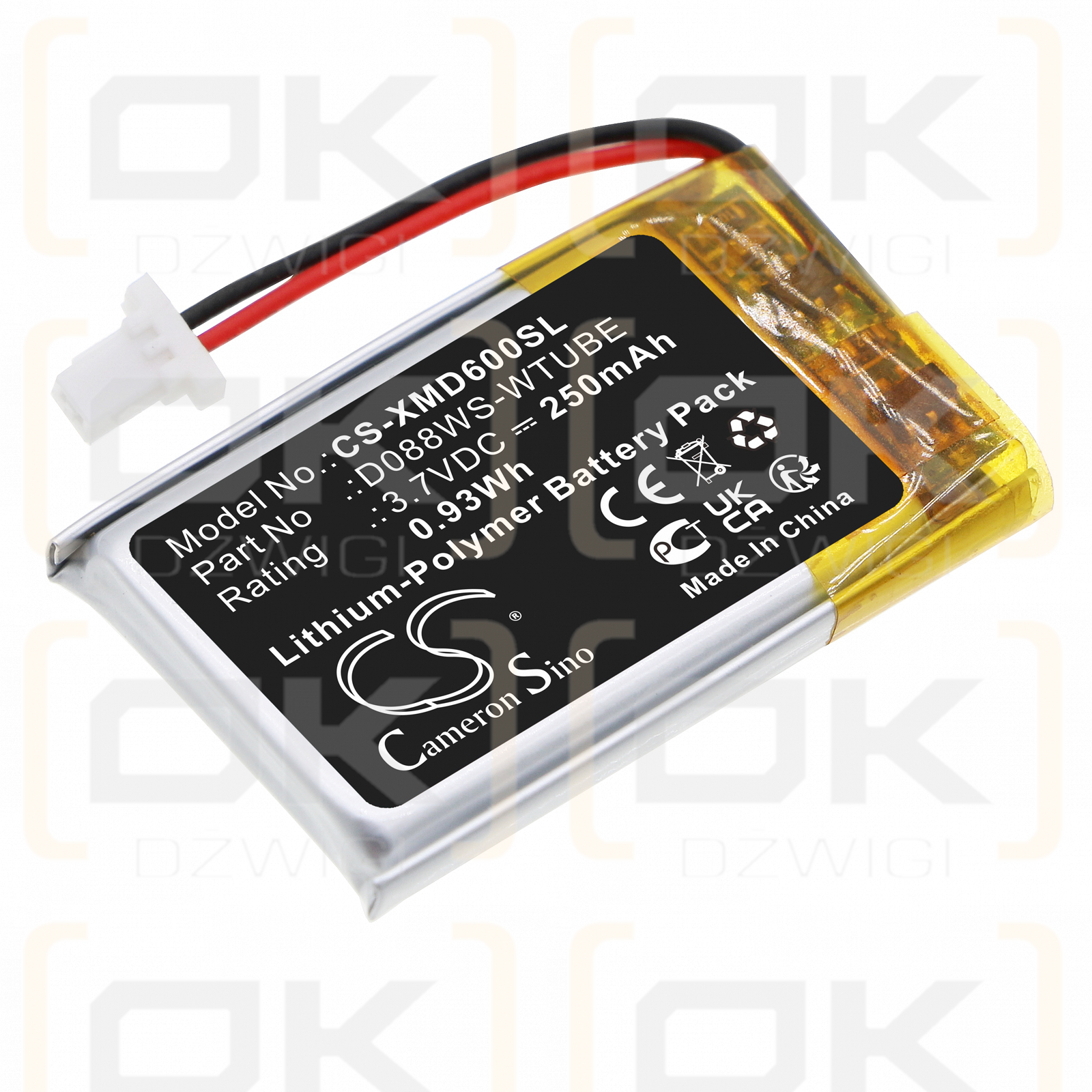 Detectores de metales XP WSAII XL / D088WS-WTUBE 250mAh Li-Polymer 3.7V (Cameron Sino)