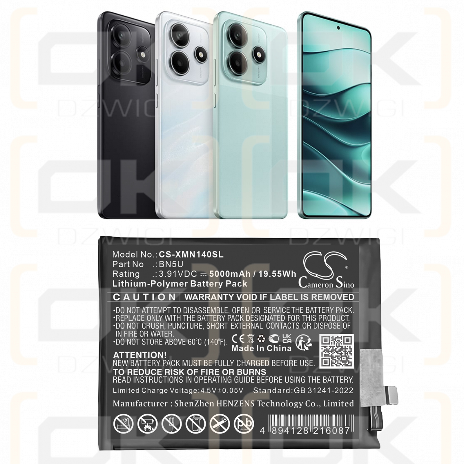 Xiaomi Xiaomi Redmi Note 14 5G / BN5U 5000mAh Li-Polymer 3.91V (Cameron Sino)