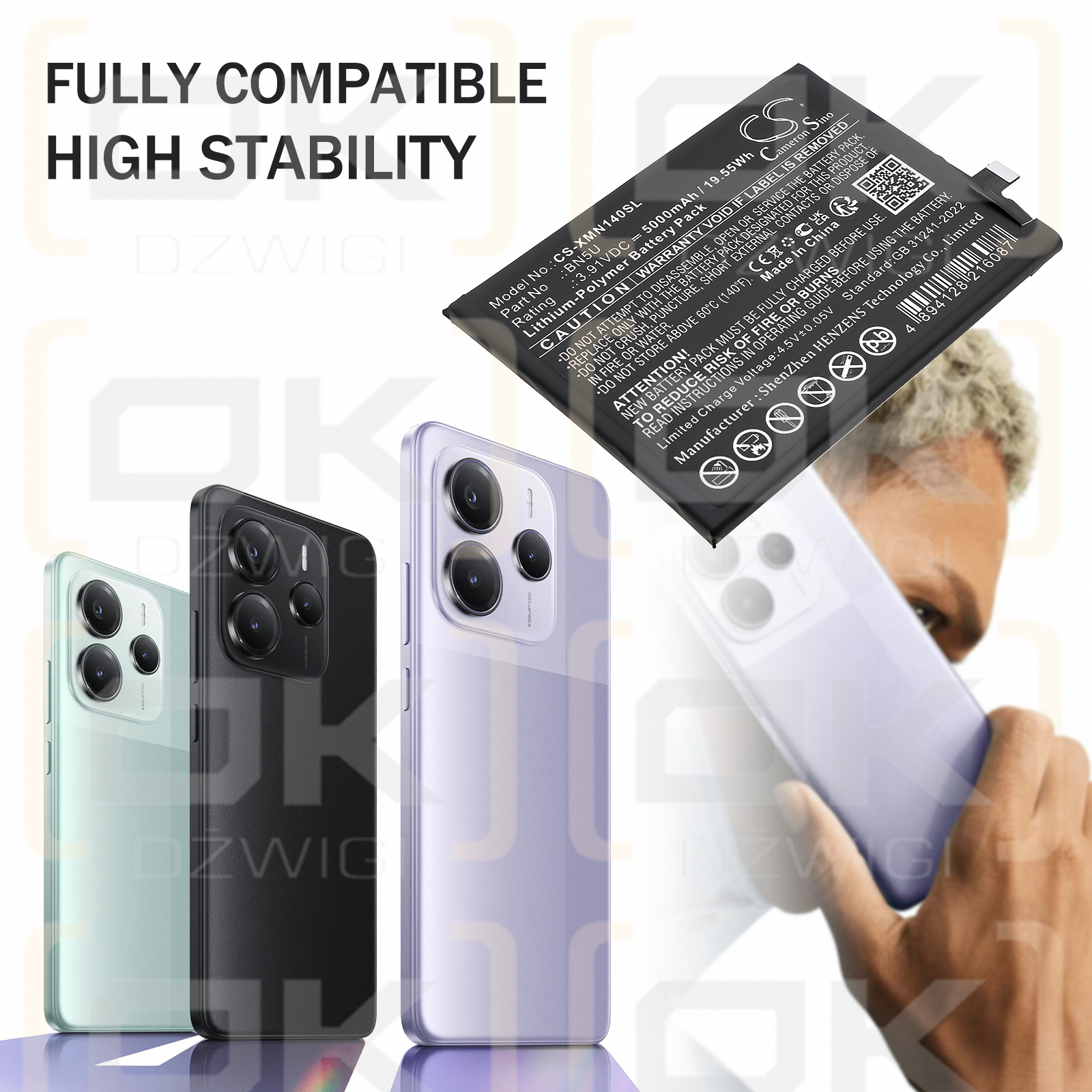 Xiaomi Xiaomi Redmi Note 14 5G / BN5U 5000 мАч литий-полимерный 3,91 В (Cameron Sino)