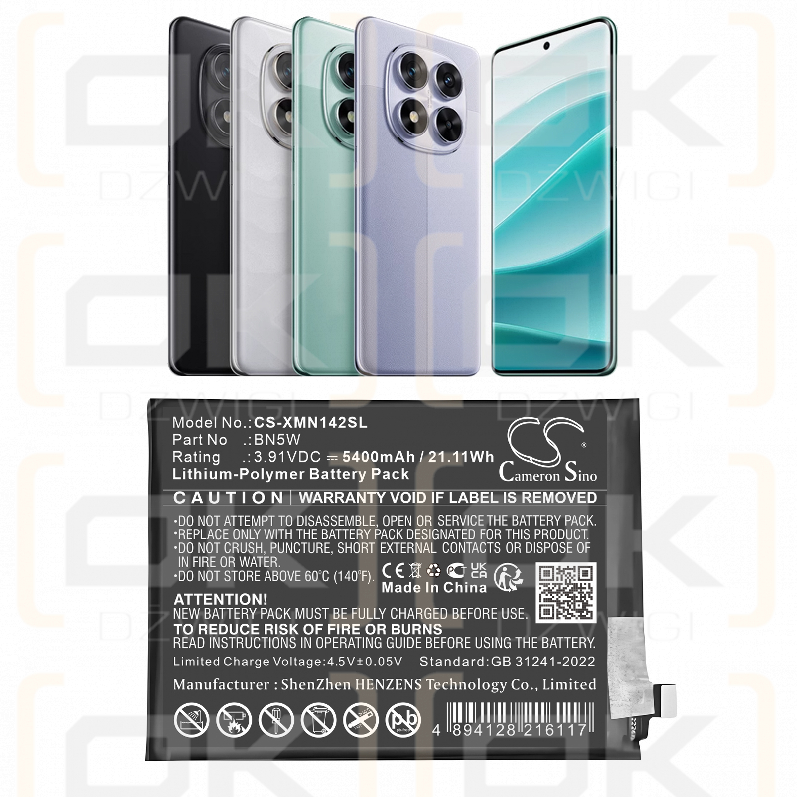 Redni Note 14 Pro / BN5W 5400 mAh Li-Polymer 3,91 V (Cameron Sino)