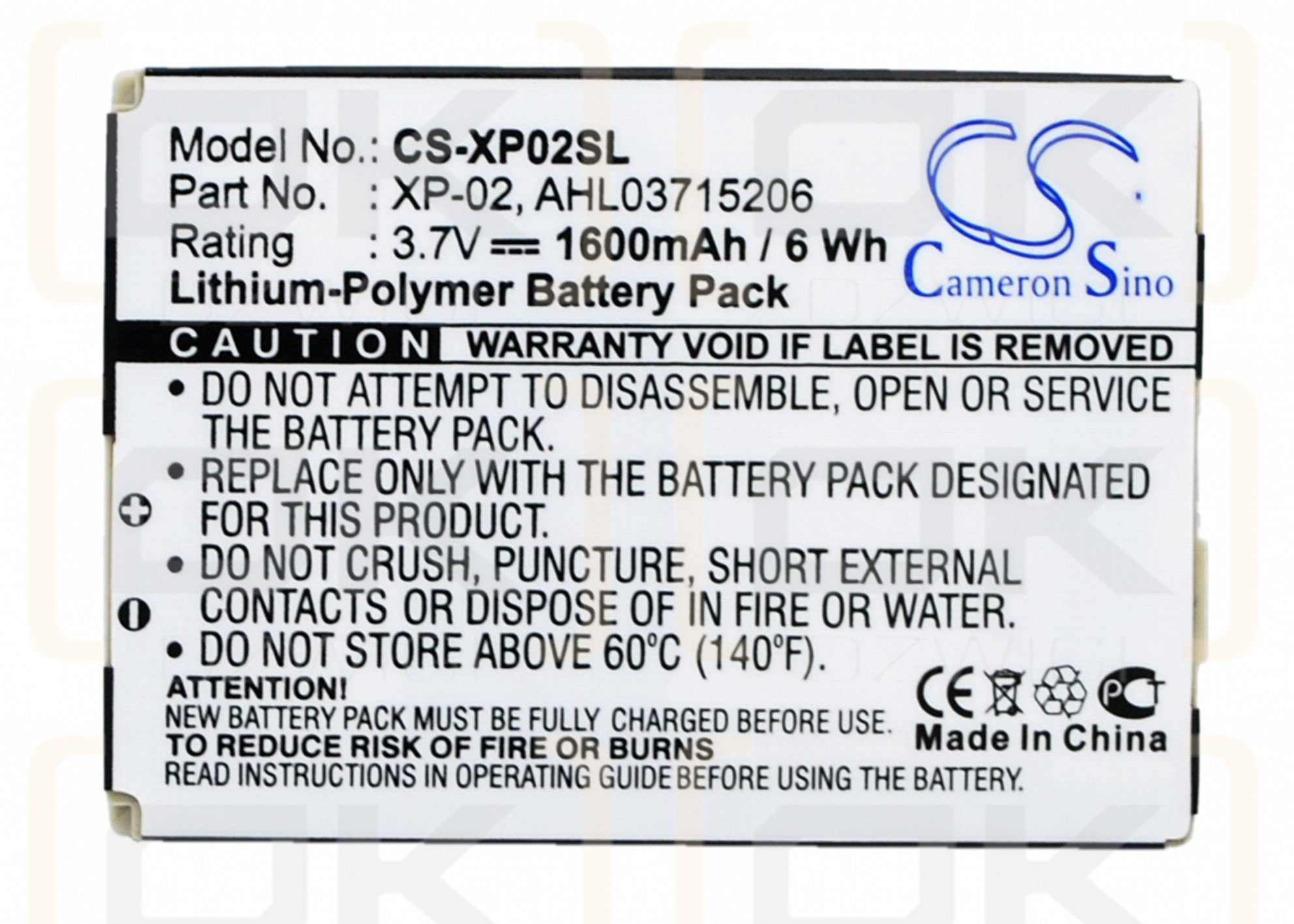 Bateria zamienna do O2 XDA Comet / XP-02 1600 mAh Li-Polymer 3.7 V (Cameron Sino)