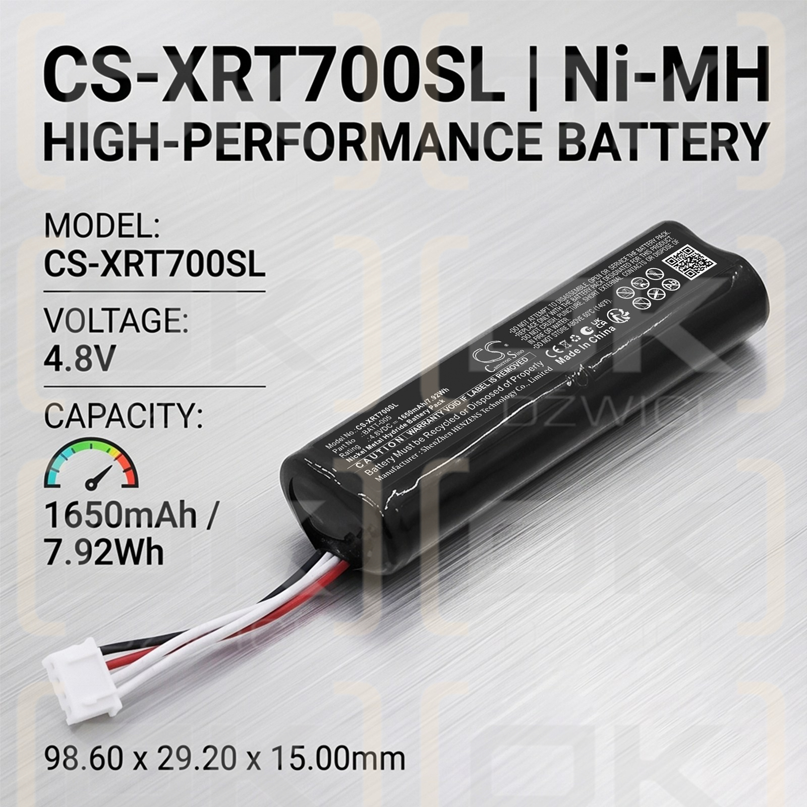 Batería de repuesto para X-Rite Ihara R700 / BATT-005 1650mAh Ni-MH 4.8V (Cameron Sino)
