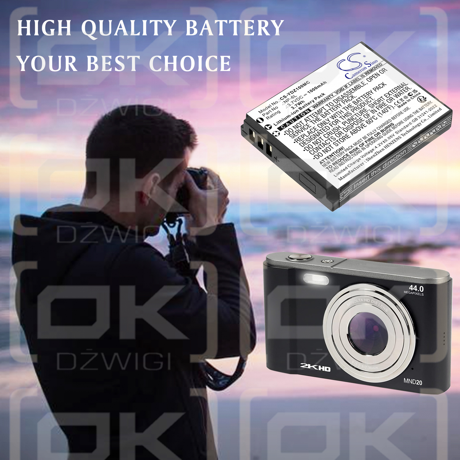 Minolta MND23 / NP-6L 1000 mAh Li-ion 3.7 V (Cameron Sino)