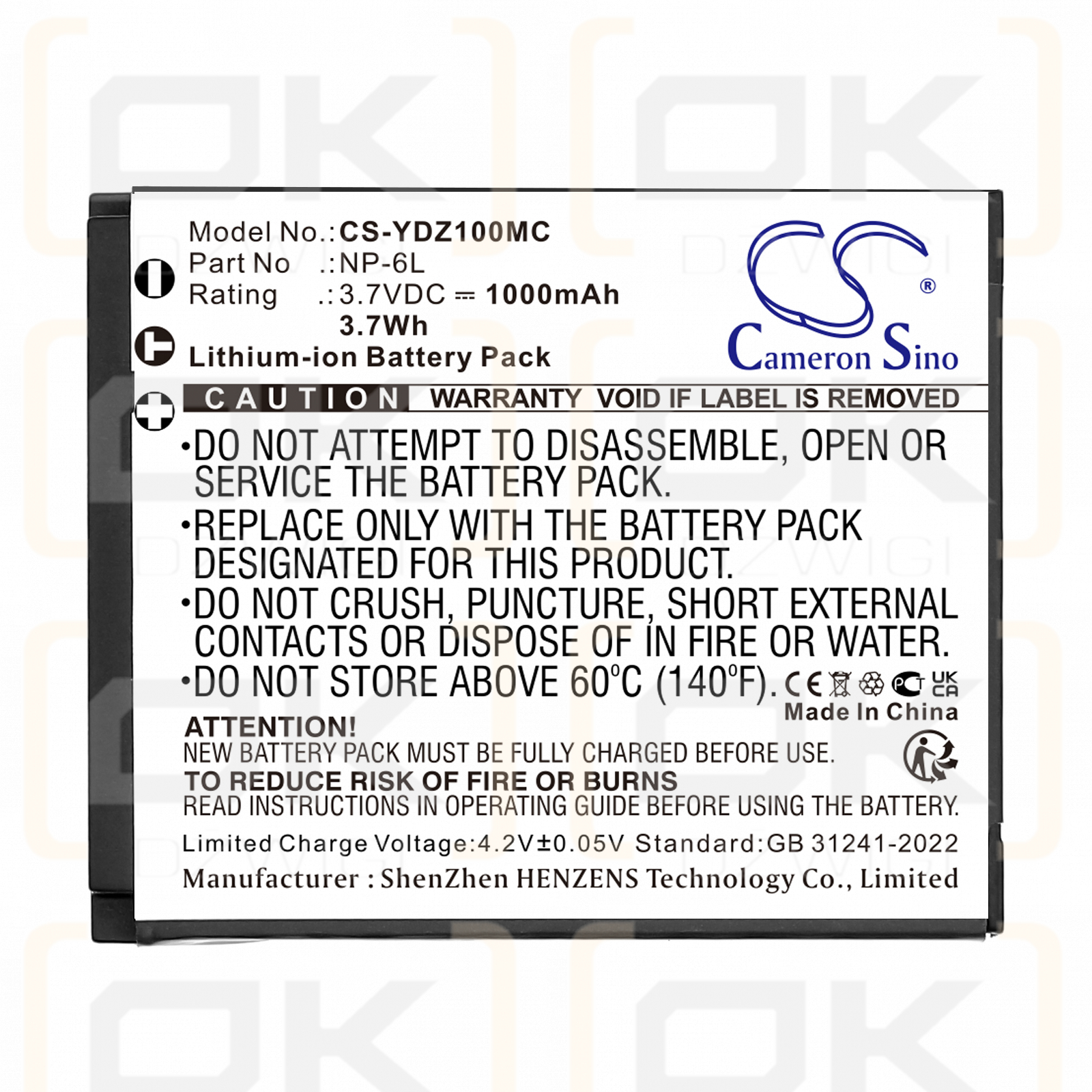 Minolta MND23 / NP-6L 1000 mAh Li-ion 3.7 V (Cameron Sino)