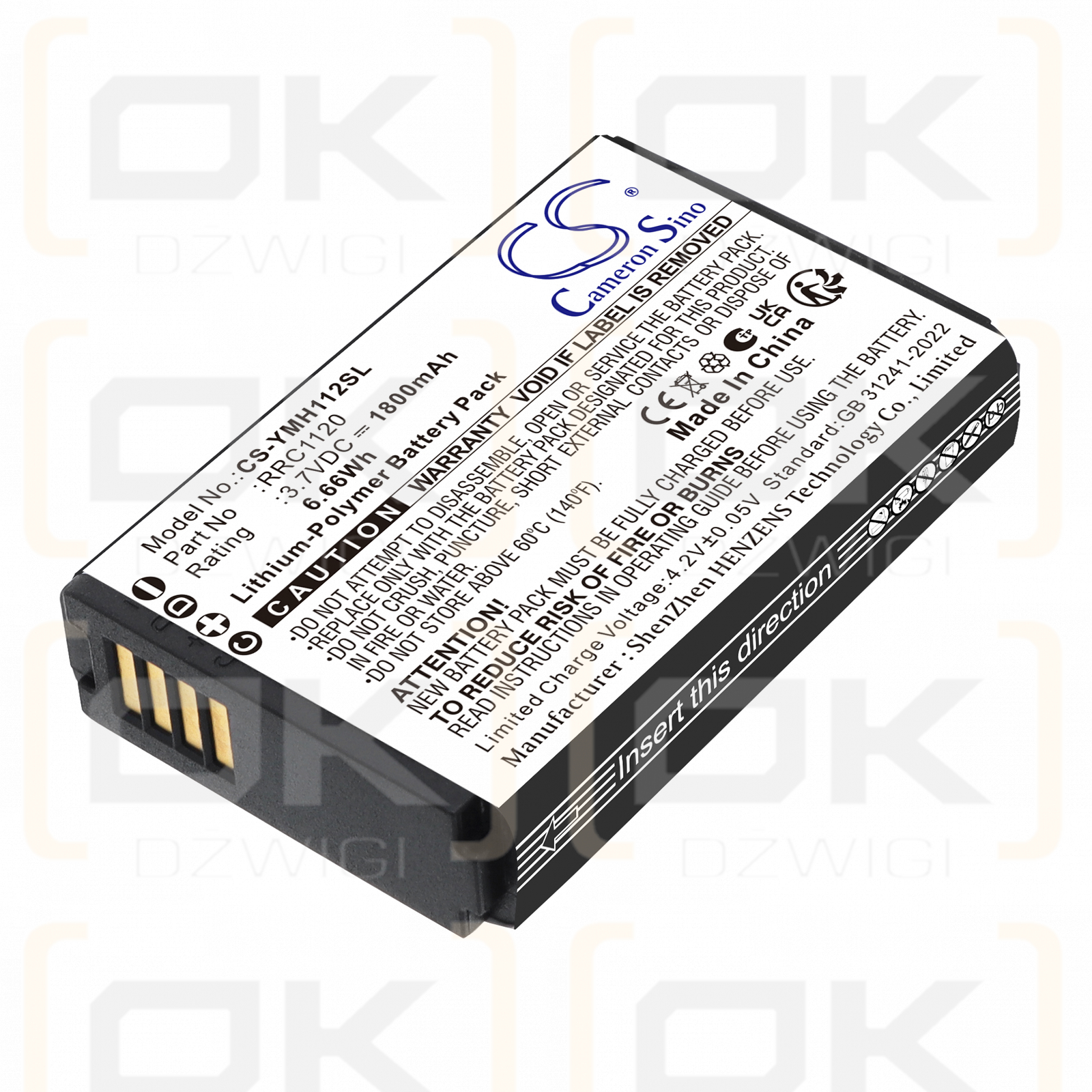 Bateria zamienna do Yamaha RM-WDR Wireless Directional Tabletop Microphone /  RRC1120 1800 mAh Li-Polymer 3.7 V (Cameron Sino)