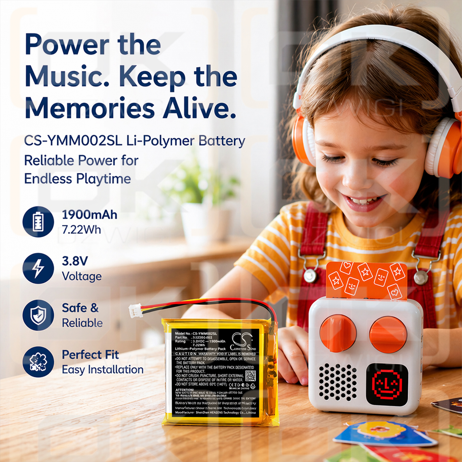 Сменный аккумулятор для Yoto Mini 2024 / AHB694449 1900 мАч Li-Polymer 3,8 В (Cameron Sino)