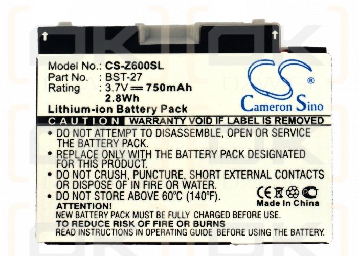 Сменный аккумулятор для Sony Ericsson Z600i / BST-27 750 мАч Li-ion 3,7 В (Cameron Sino)