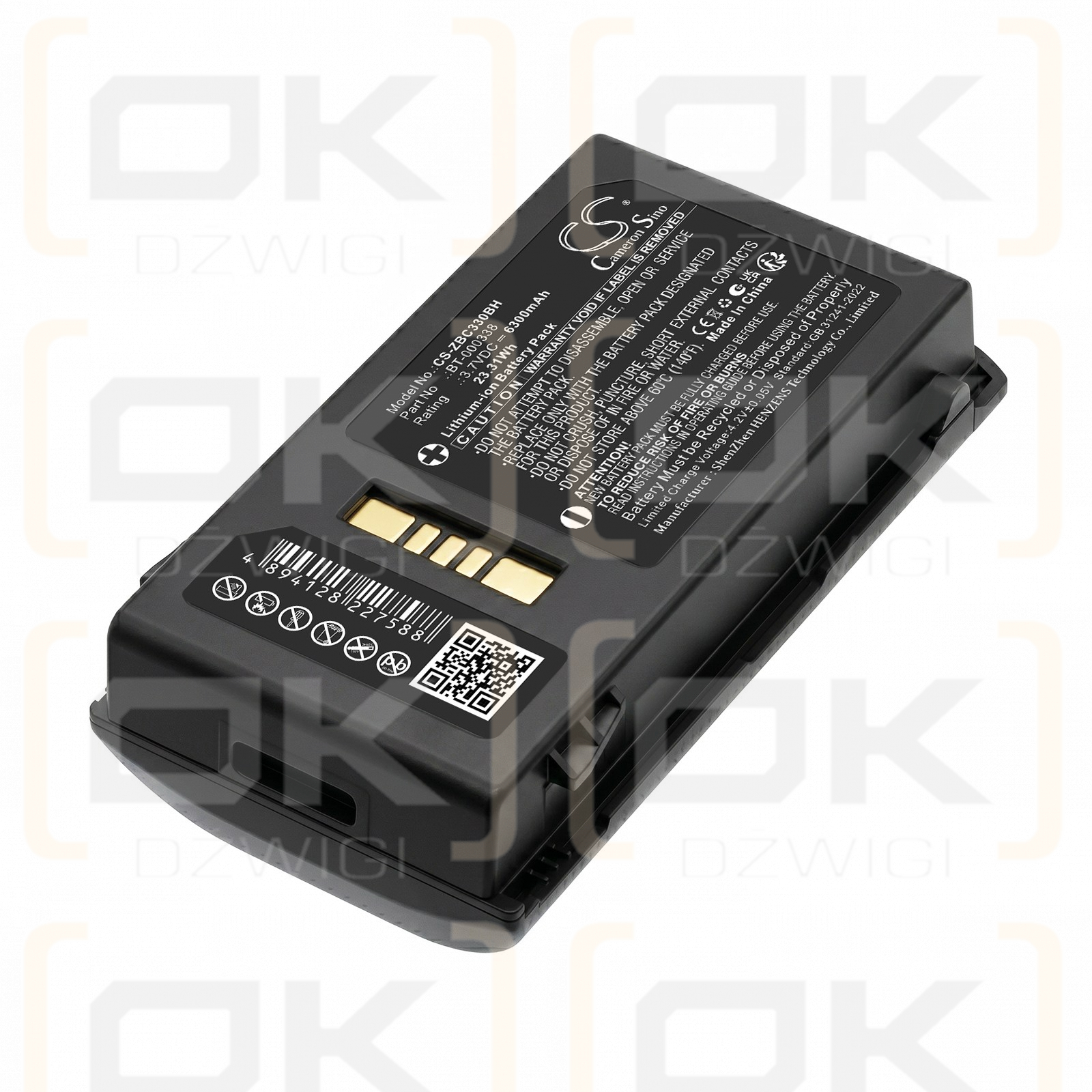 Batería de repuesto para Zebra MC3300 / BT-000337, 6300 mAh, herramientas, 3,7 V (Cameron Sino)