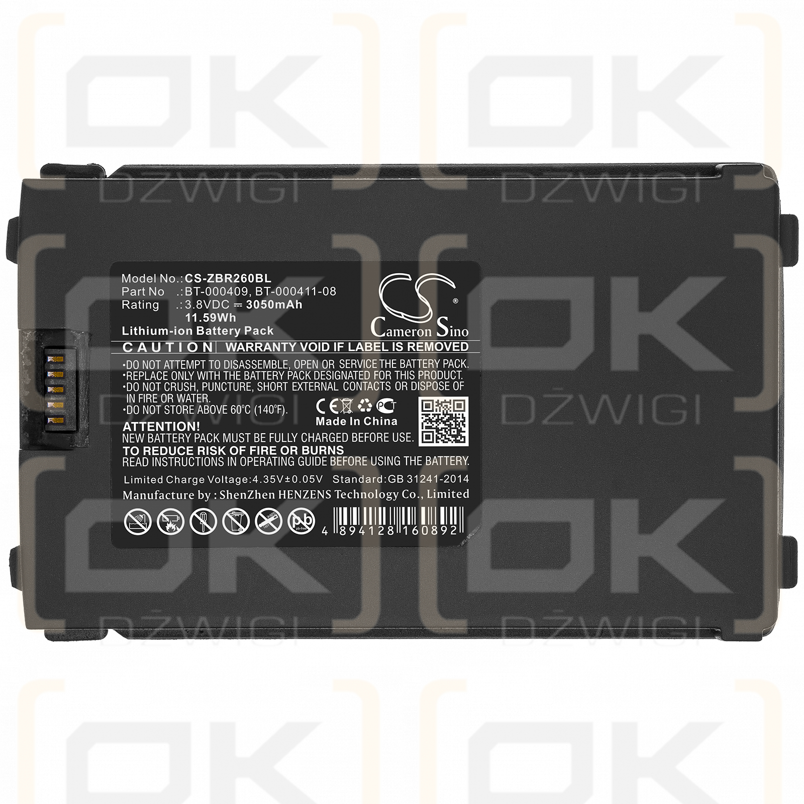 Zebra TC210K / BT-000409 3050mAh Li-ion 3.8V (Cameron Sino)