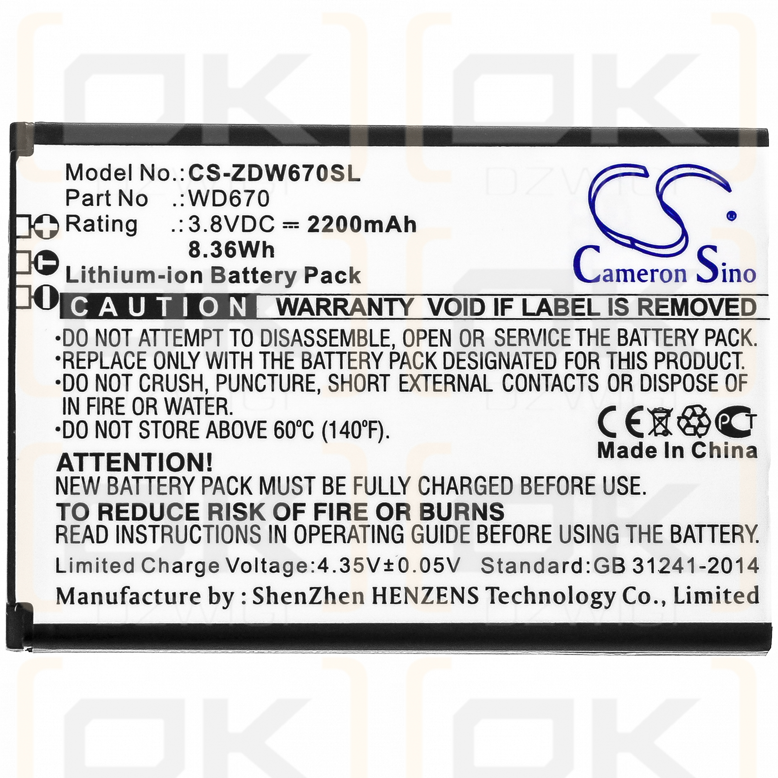 Haier DC013 / H15418 2200 mAh Li-Ion 3,8 V (Cameron Sino)