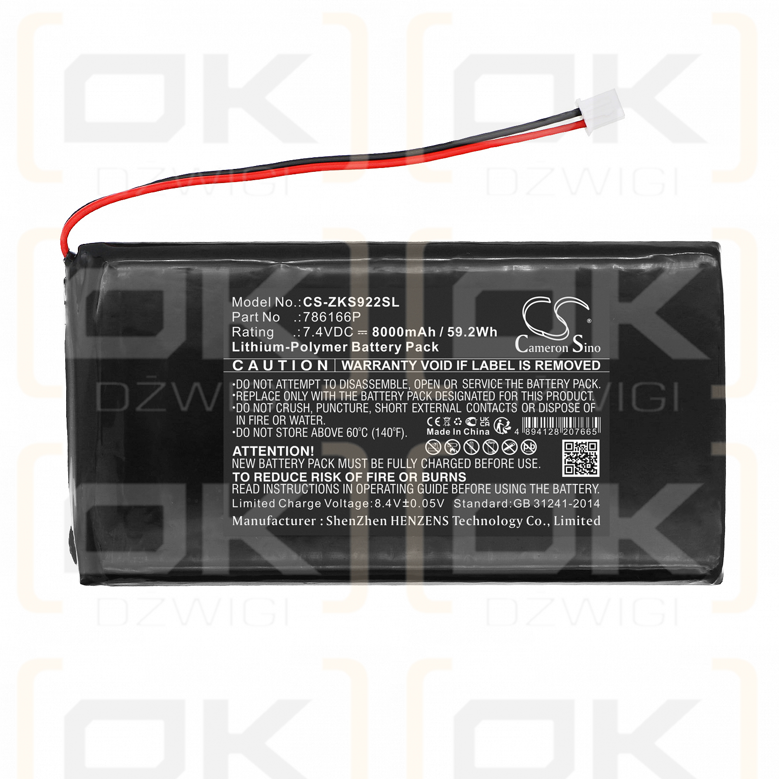 ZKTeco S922 / 786166P 8000 mAh Li-Polymer 7,4 V (Cameron Sino)