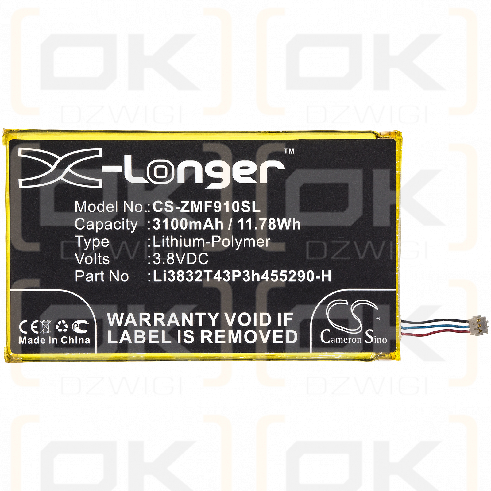 ZTE MF900 / Li3832T43P3h455290-H 3100mAh Li-Polymer 3.8V (Cameron Sino)