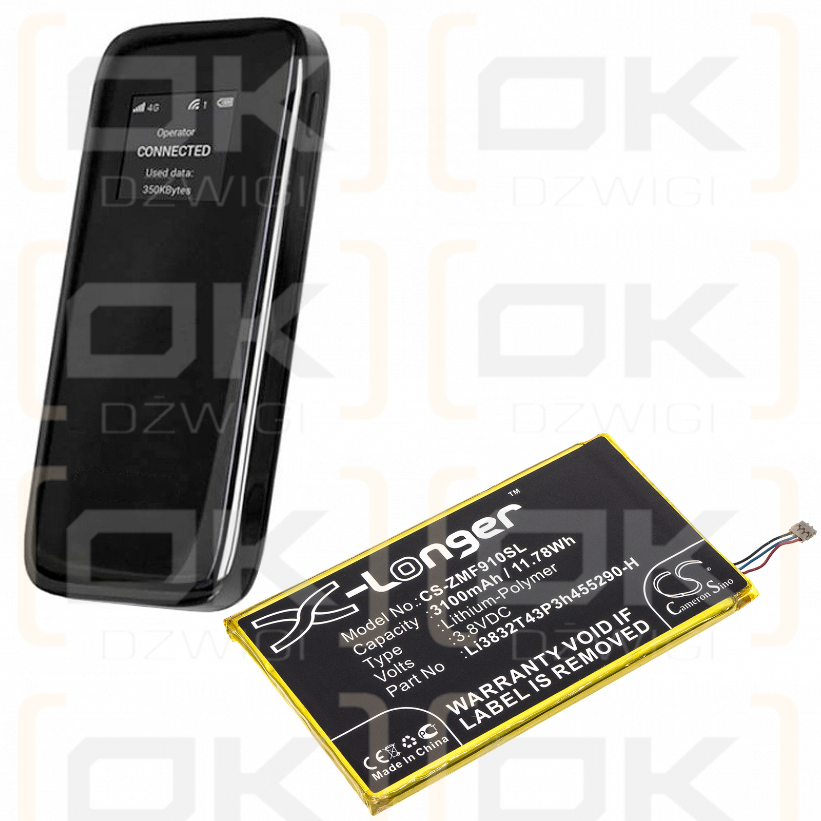 ZTE MF900 / Li3832T43P3h455290-H 3100mAh Li-Polymer 3.8V (Cameron Sino)