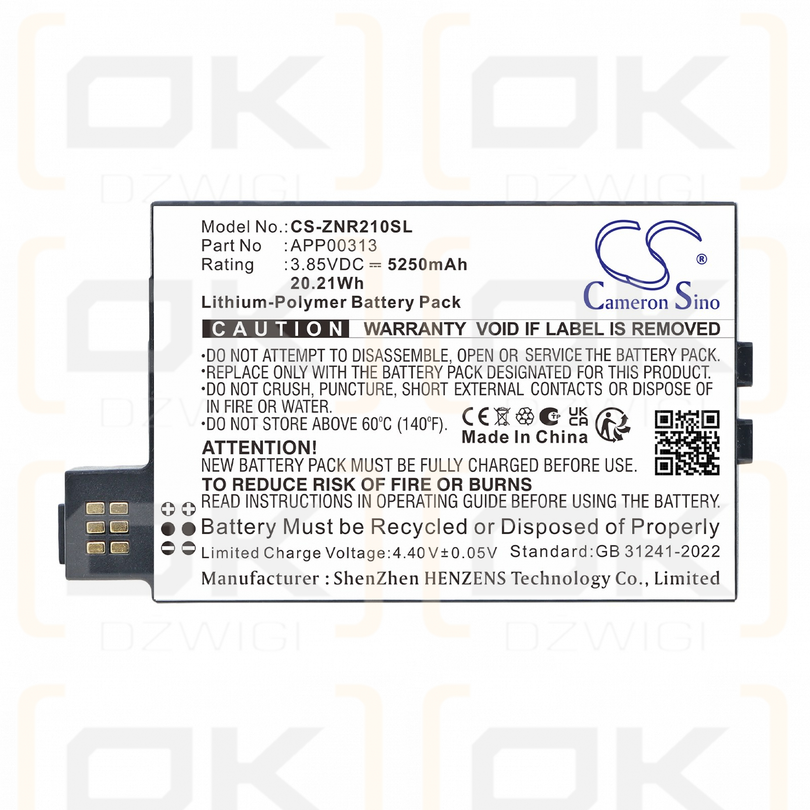 Batería de repuesto para Zyxel NR2101 5G MiFi / APP00313, 5250 mAh, polímero de litio, 3,85 V (Cameron Sino)