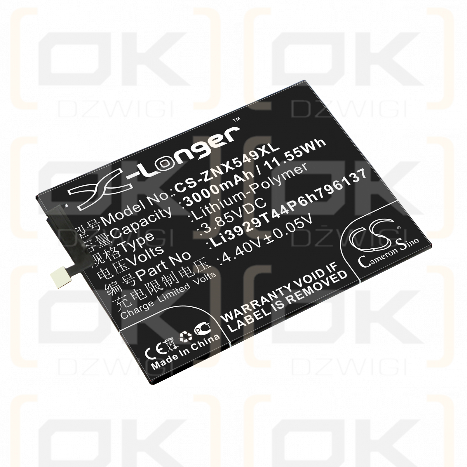 ZTE NX549J / Li3929T44P6h796137 3000mAh Li-Polímero 3.85V (Cameron Sino)