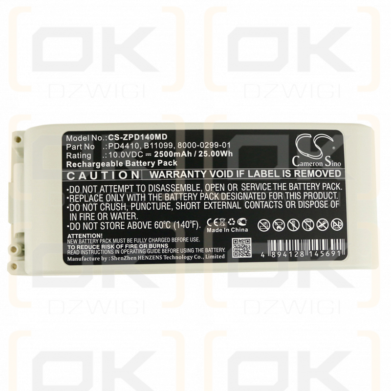 Paquete de baterías recargables ZOLL 8000-0299-01 / PD4410 2500mAh 10.0V (Cameron Sino)