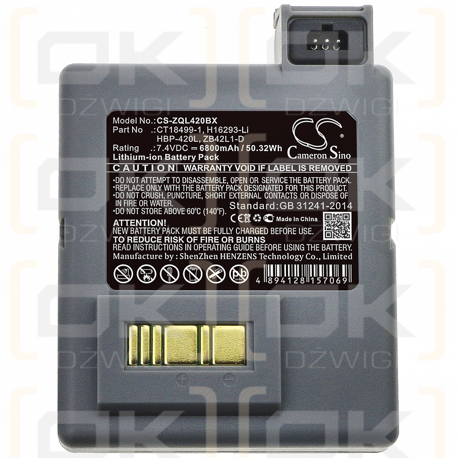 Zebra RP4 / CT18499-1 6800mAh Li-ion 7.4V (Cameron Sino)