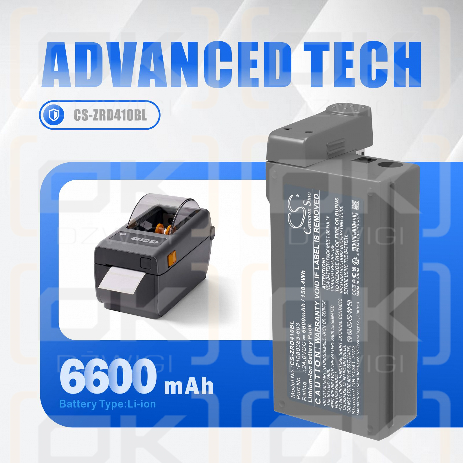 Zebra ZD621T / P1080383-603 6600mAh Li-ion 24.0V (Cameron Sino)