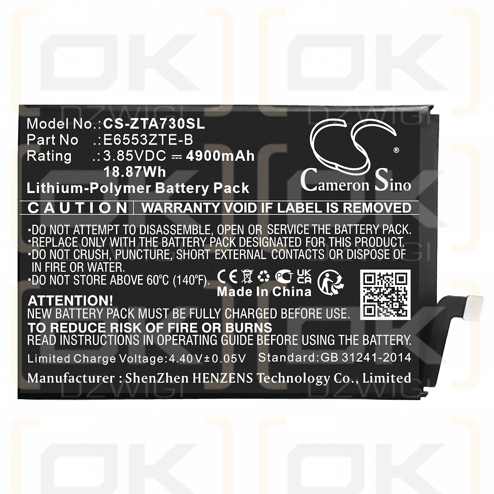 ZTE Blade A73 4G / E6553ZTE-B 4900mAh Li-Polymer 3.85V (Cameron Sino)