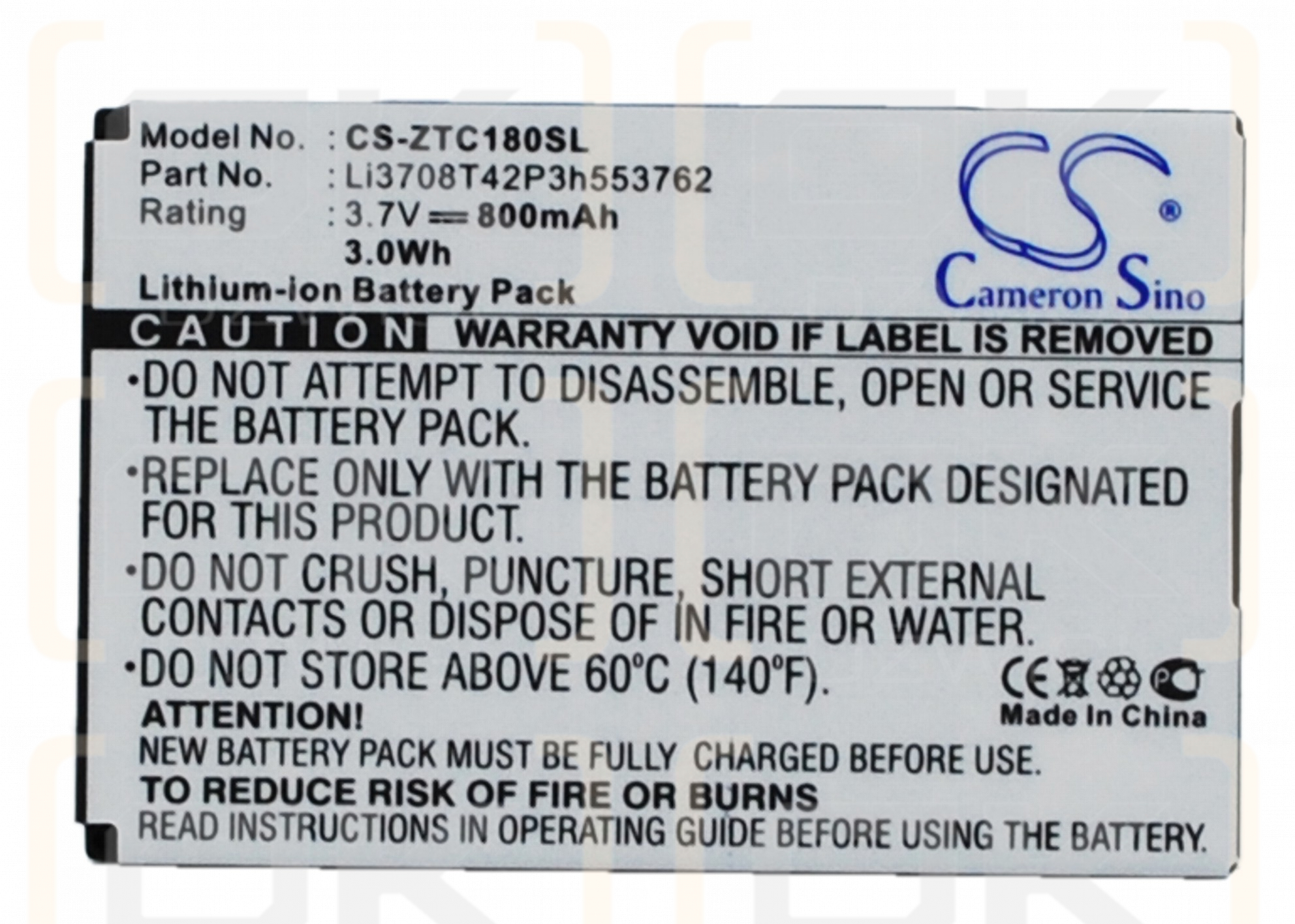 Replacement Battery for Telstra K70 / Li3708T42P3h553762 800mAh Li-ion 3.7V (Cameron Sino)
