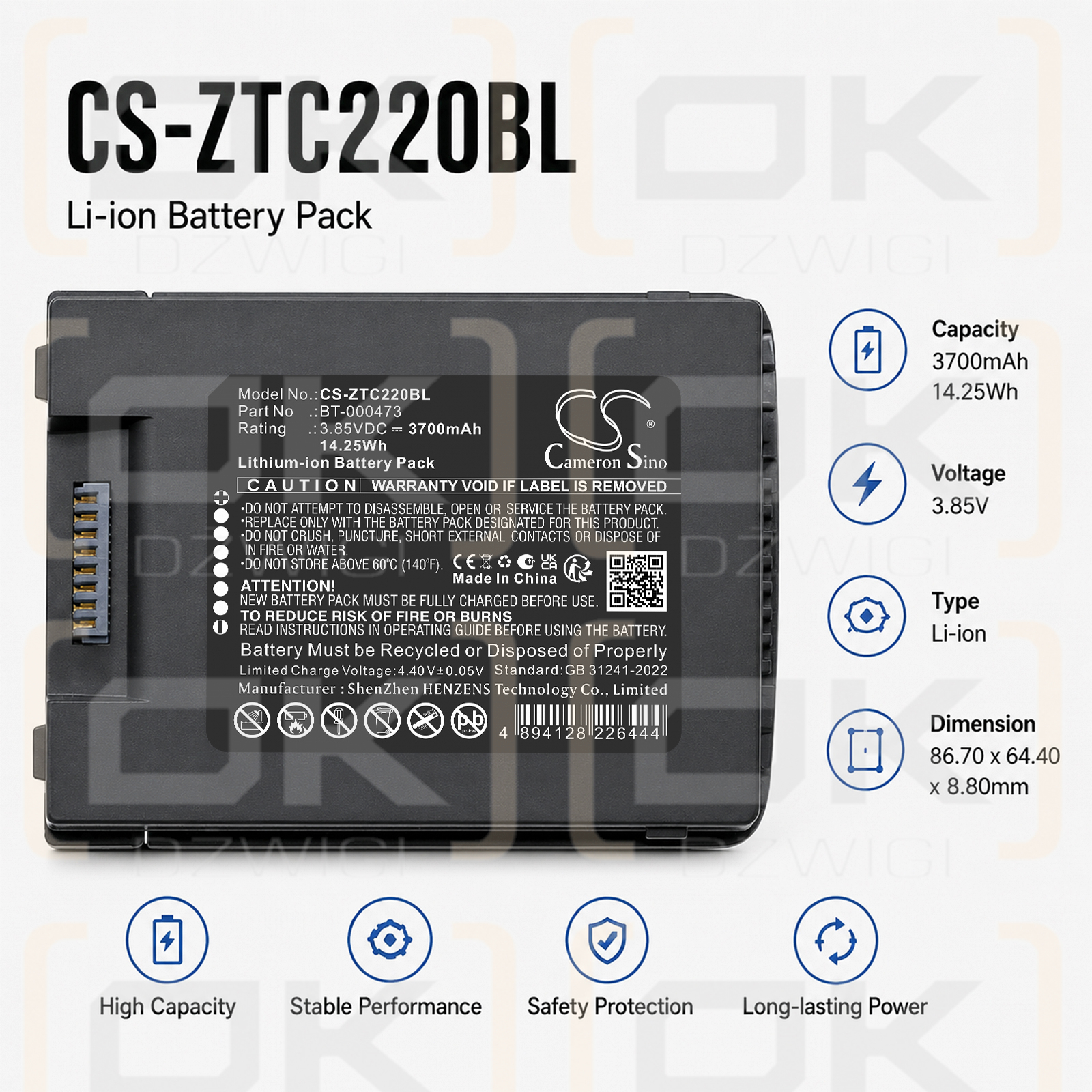 Bateria zamienna do Zebra  TC27 / BT-000473 3700 mAh Li-ion 3.85 V (Cameron Sino)