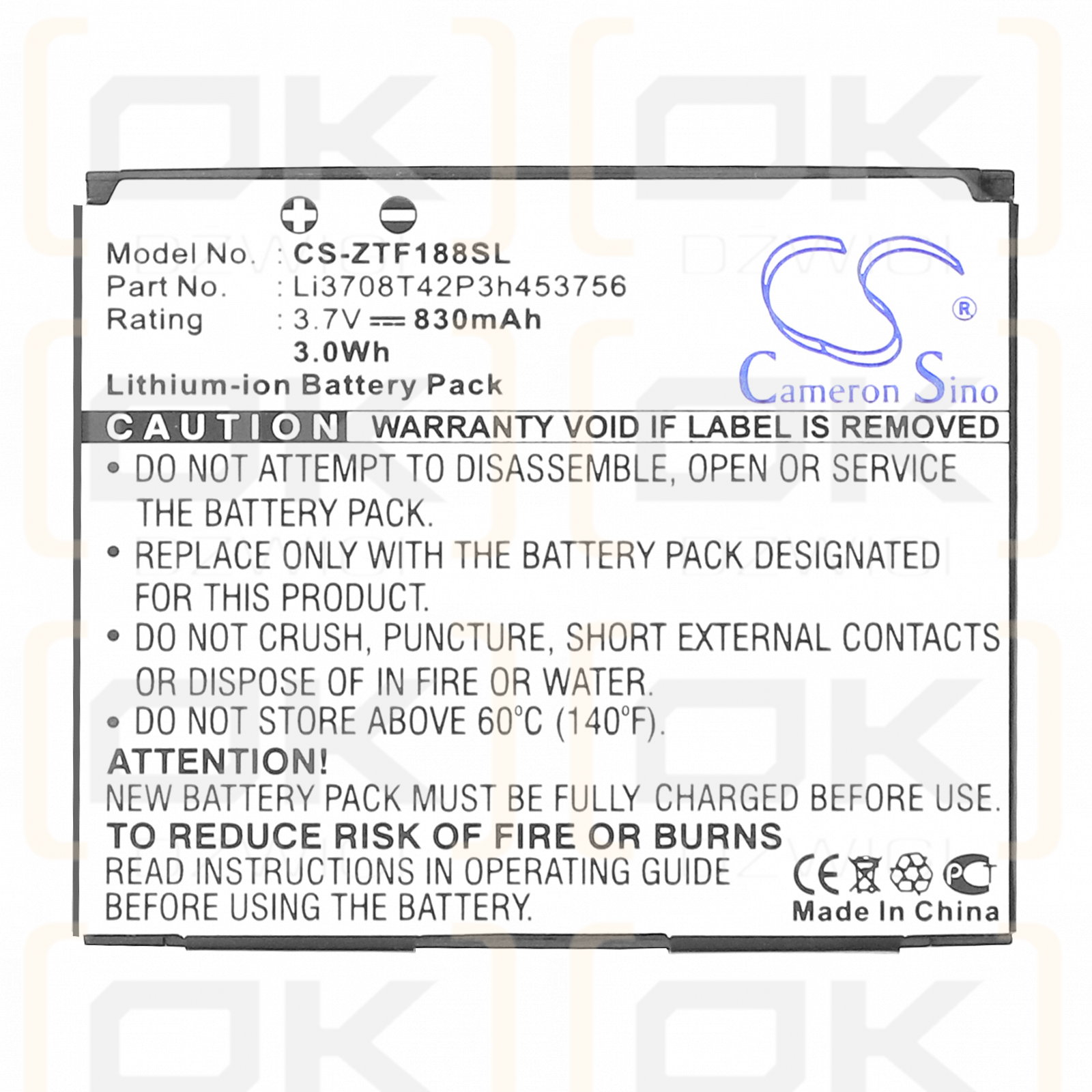 Telstra Smart Touch / Li3708T42P3h453756 830 mAh Li-ion 3.7 V (Cameron Sino)