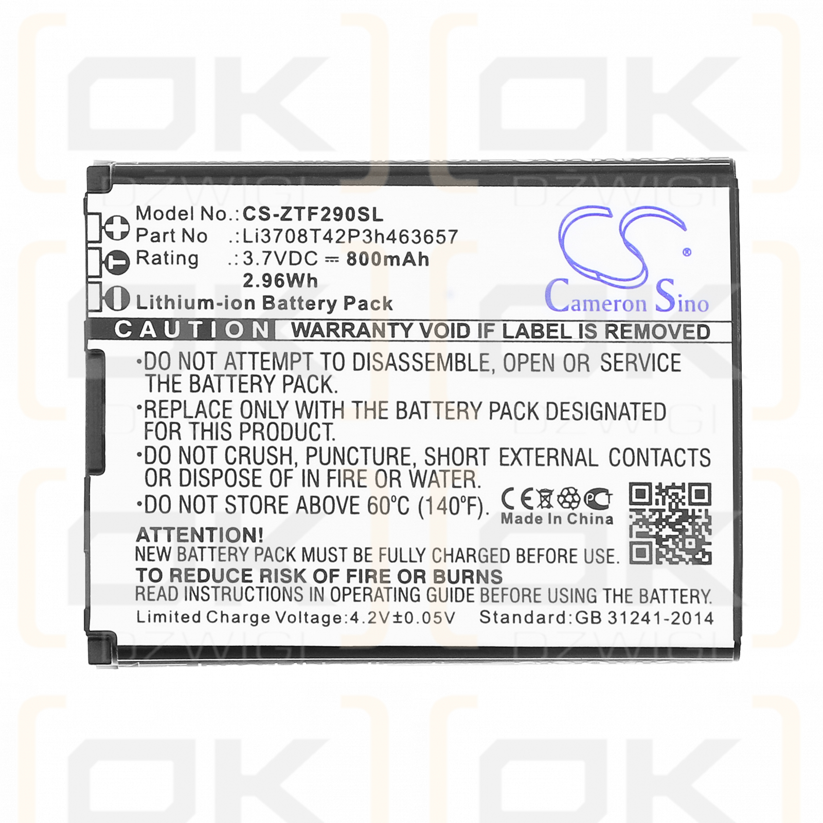 T-Mobile Vairy Touch II / Li3709T42P3h463657 800 mAh Li-Ion 3,7 V (Cameron Sino)