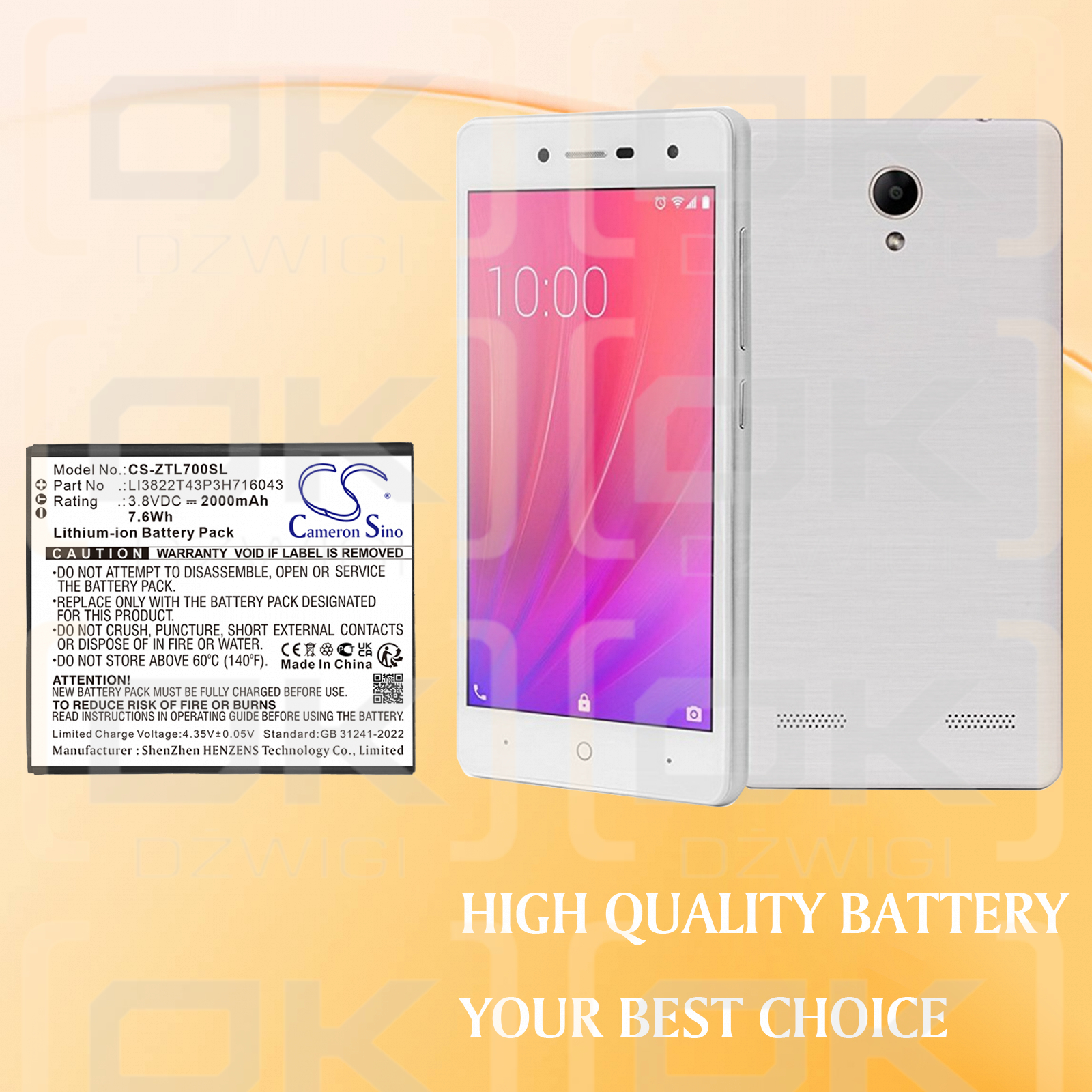 ZTE Blade L7 / LI3822T43P3H716043 2000mAh Li-ion 3.8V (Cameron Sino)