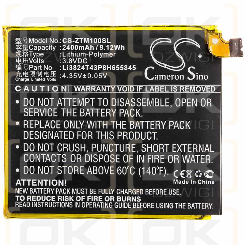 ZTE Mono MO-01K TD-LTE / Li3824T43P8H655845 2400 mAh Li-Polymer 3,8 V (Cameron Sino)