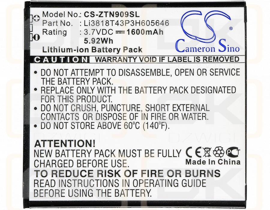 ZTE V818 / Li3818T43P3H605646 1600mAh Li-ion 3.7V (Cameron Sino)