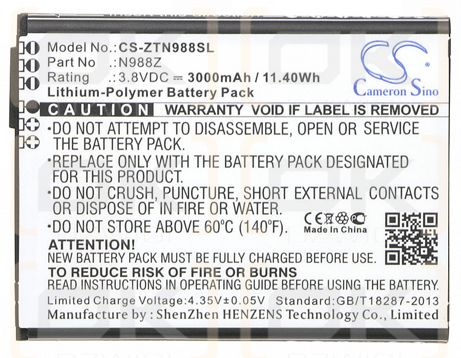 ZTE N988Z / N988Z 3000mAh Li-Polímero 3.8V (Cameron Sino)